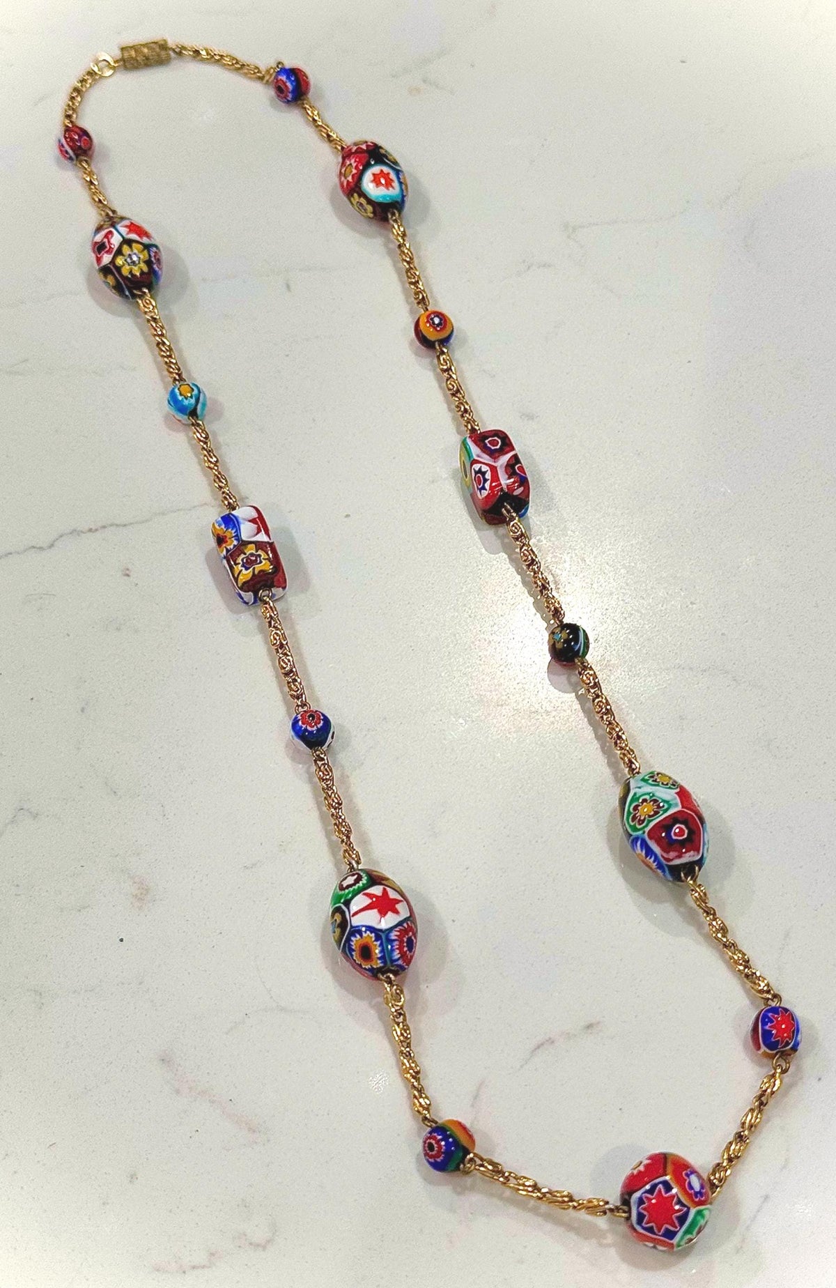 Ercole Moretti 26” Rectangle, Oval and Round Beaded Necklace on a Gold Tone Chain