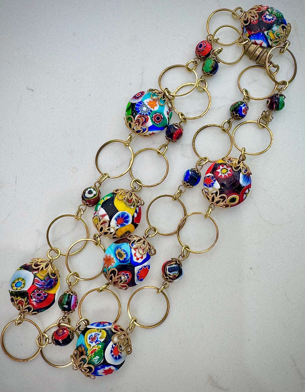 Vintage Murano Millefiori Necklace: 1960's Venetian Glass Coin Beads