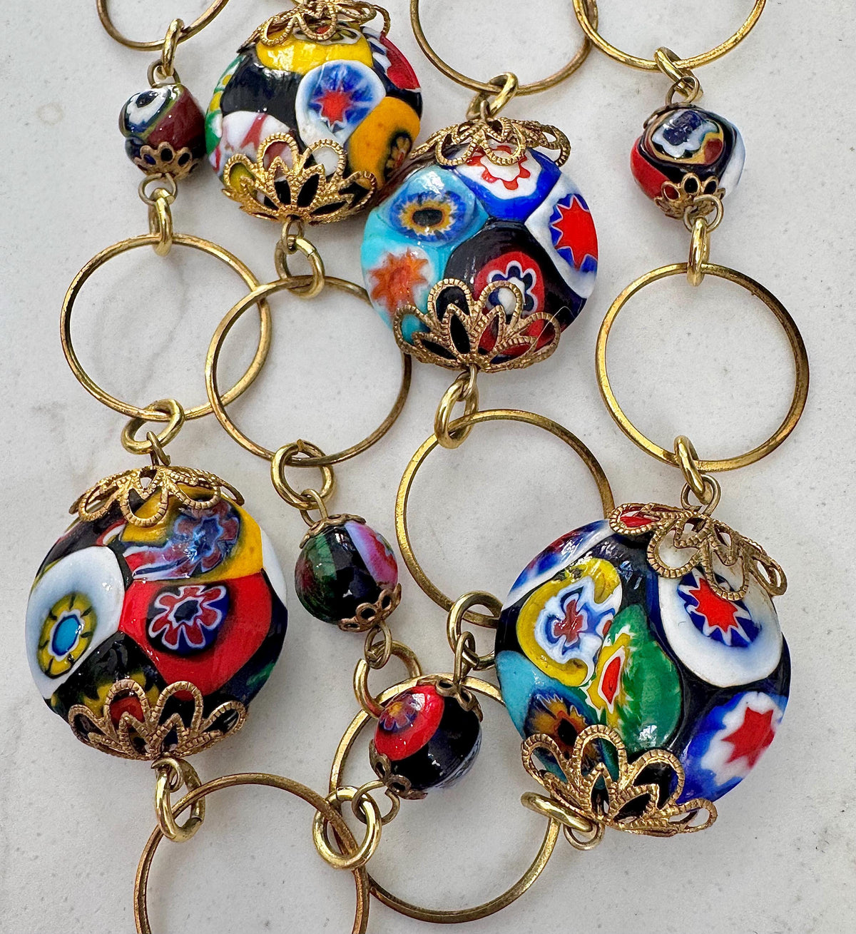 Vintage Murano Millefiori Necklace: 1960's Venetian Glass Coin Beads