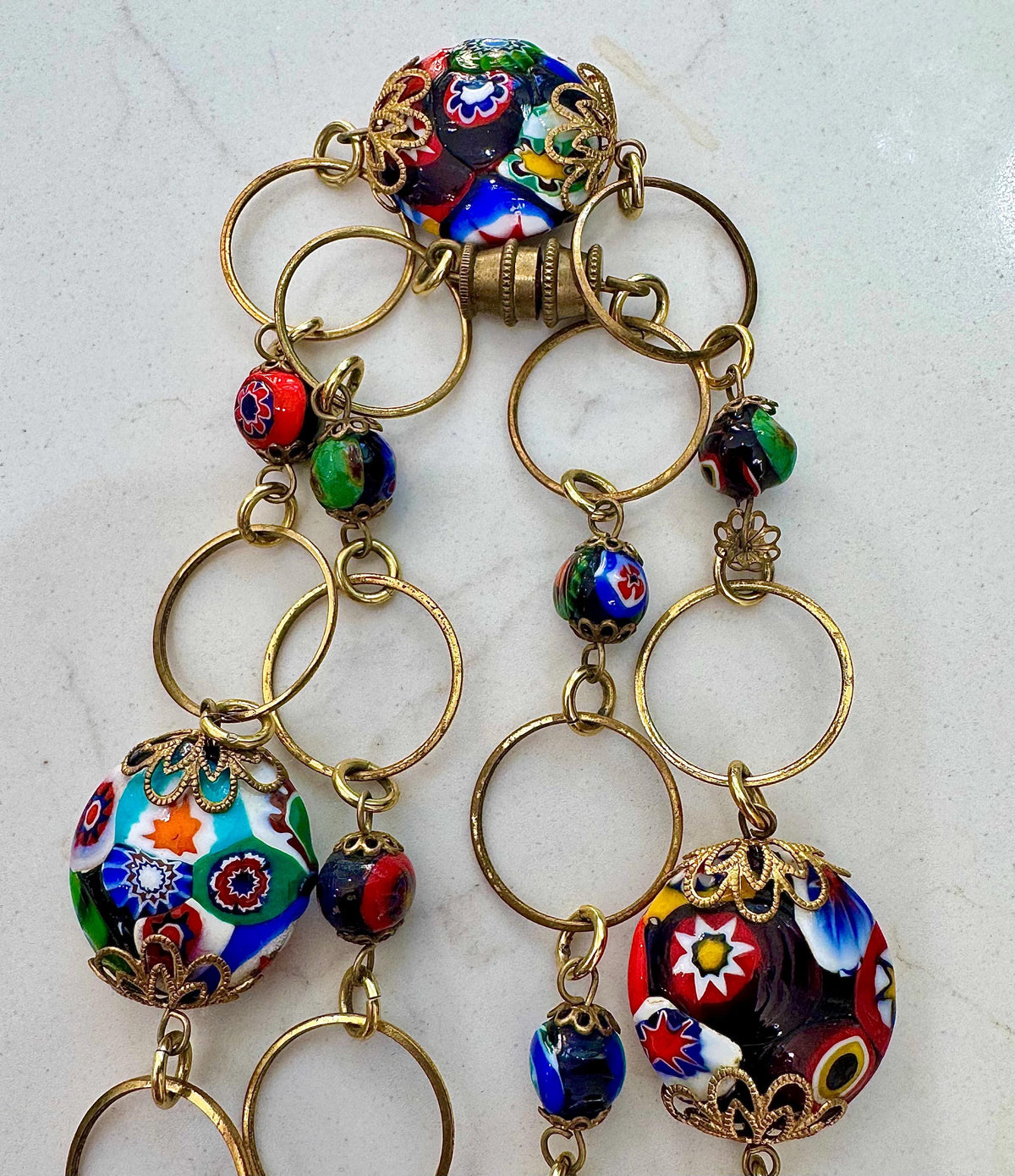 Vintage Murano Millefiori Necklace: 1960's Venetian Glass Coin Beads