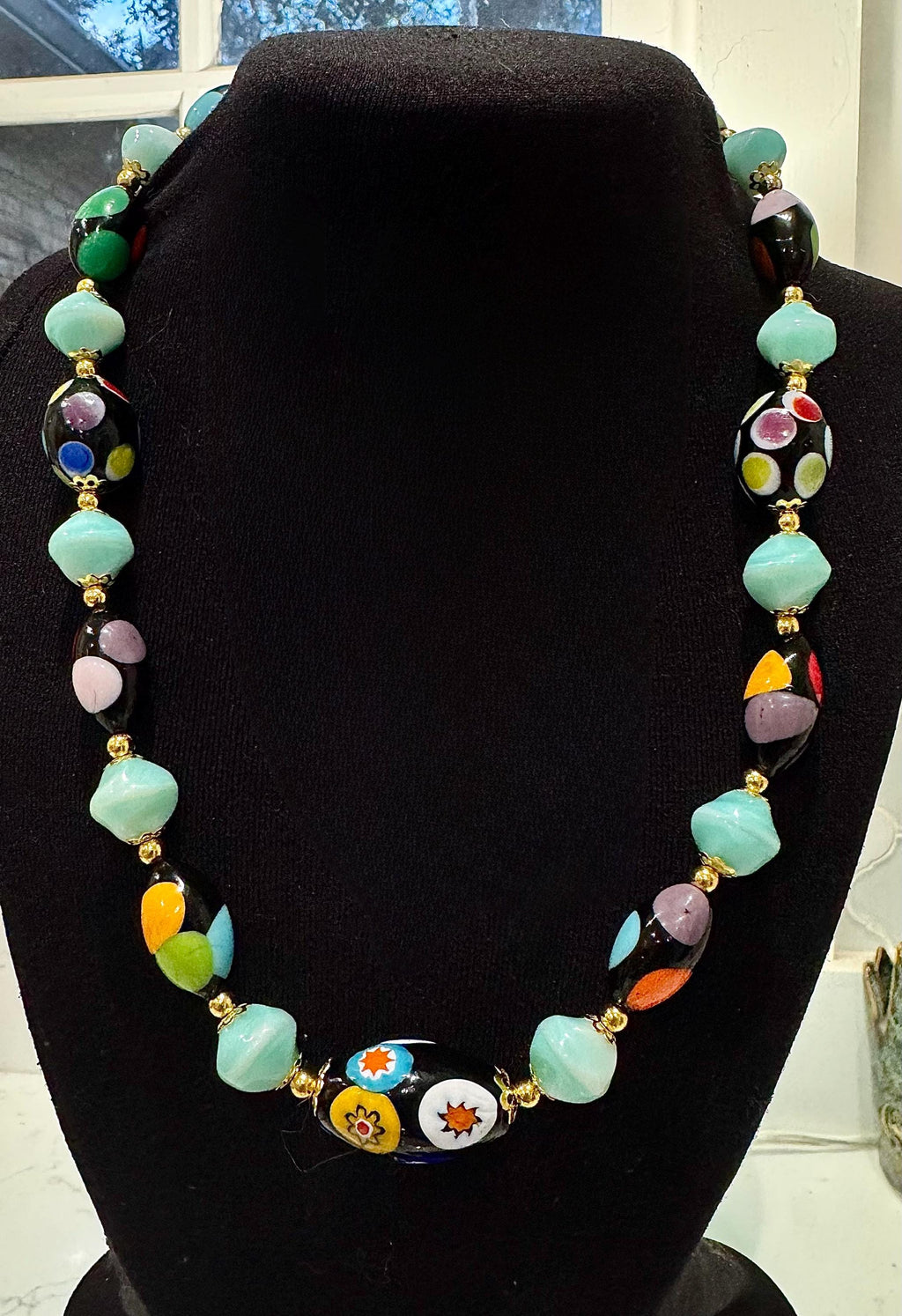 Rosario Leonardi Deep Polka Dot Murano Millefiori & Czech Glass Beaded Necklace. Choose your length.