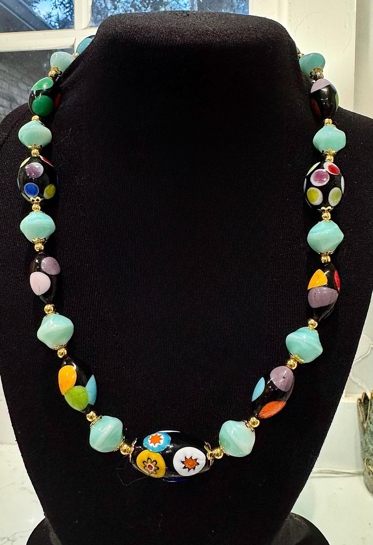 Rosario Leonardi Deep Polka Dot Murano Millefiori & Czech Glass Beaded Necklace. Choose your length.