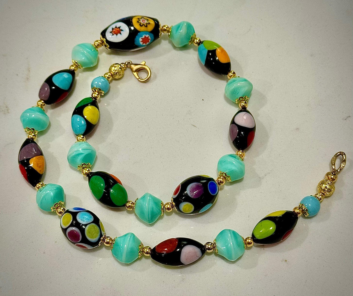 Rosario Leonardi Deep Polka Dot Murano Millefiori & Czech Glass Beaded Necklace. Choose your length.