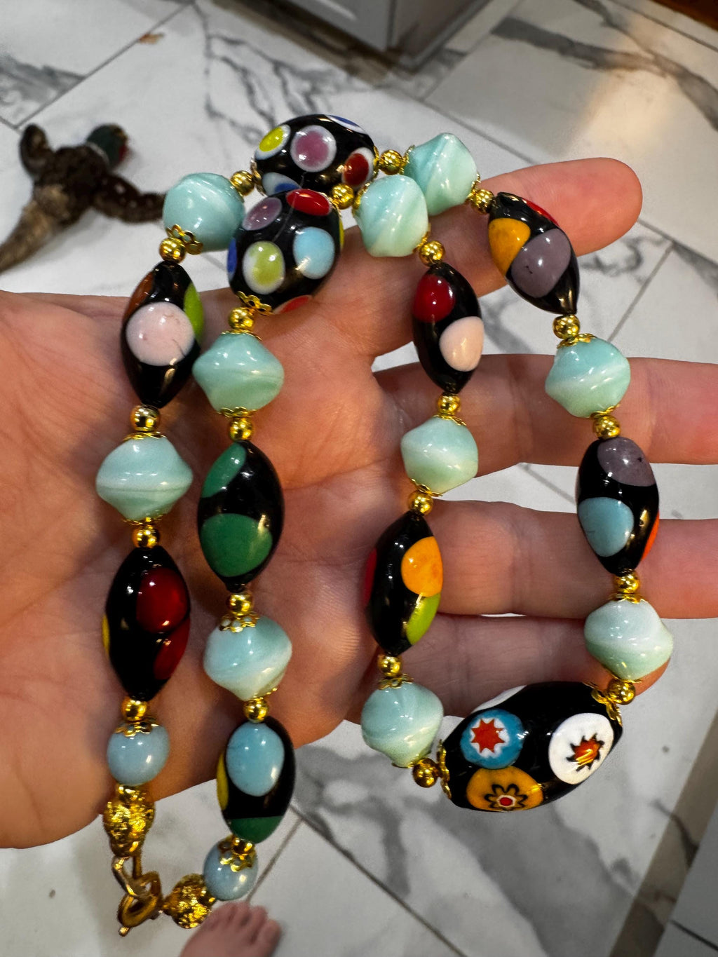Rosario Leonardi Deep Polka Dot Murano Millefiori & Czech Glass Beaded Necklace. Choose your length.