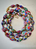 Vintage Millefiori by Ercole MORETTI Murano Graduated Oval Glass Necklace 27”. Rare!