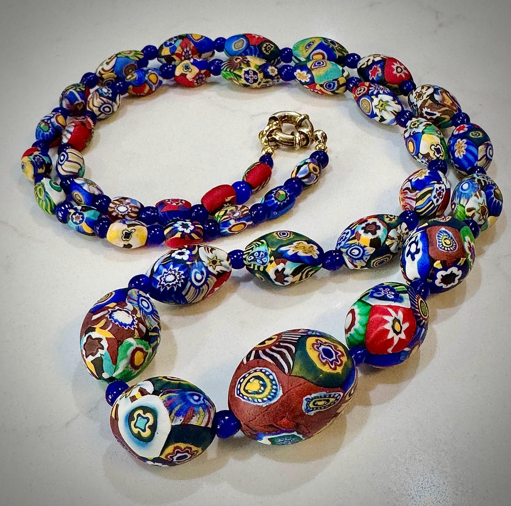 Vintage Millefiori Murano Glass Necklace: Ercole Moretti, Restrung, 32"