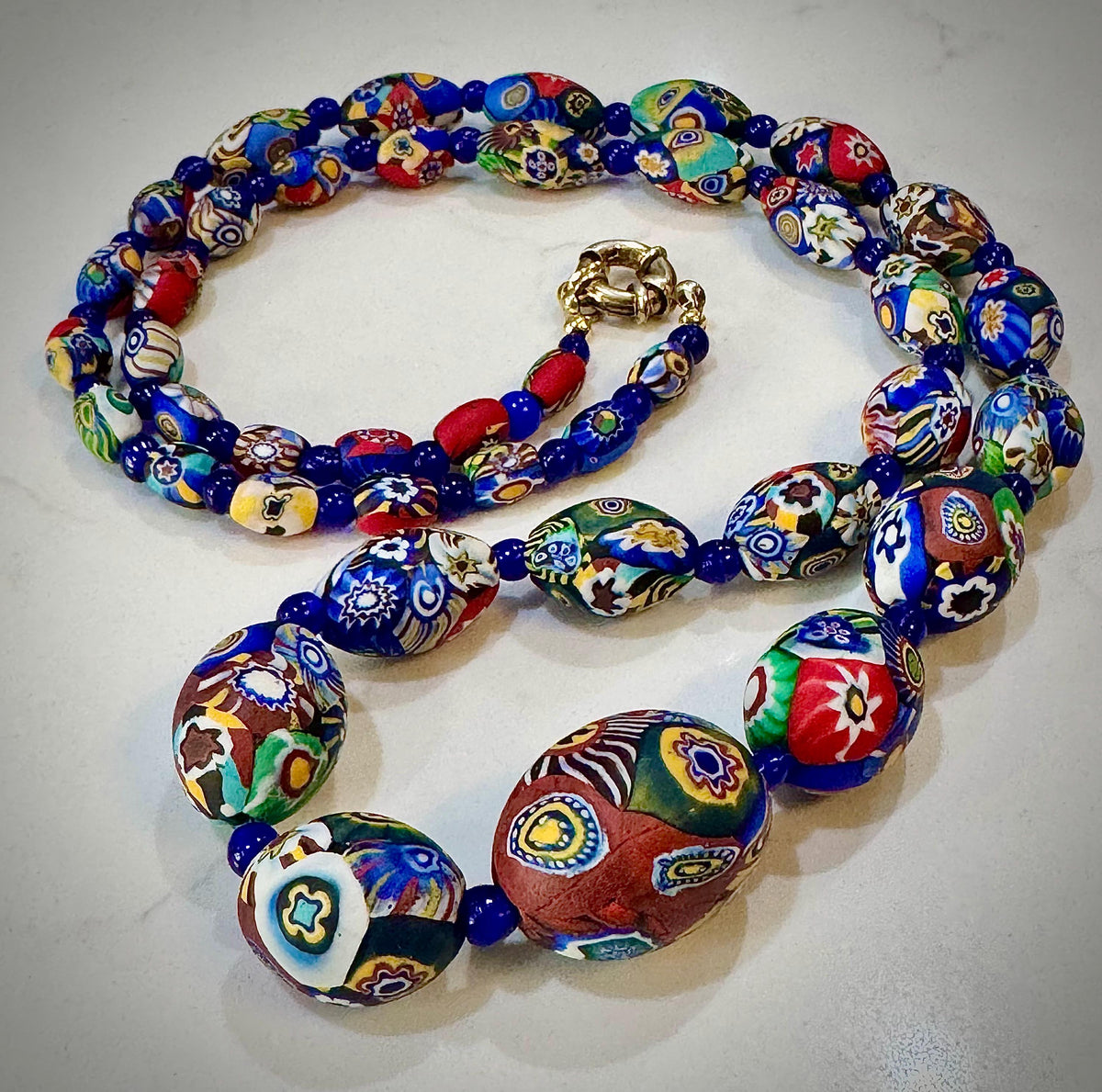 Vintage Millefiori Murano Glass Necklace: Ercole Moretti, Restrung, 32"