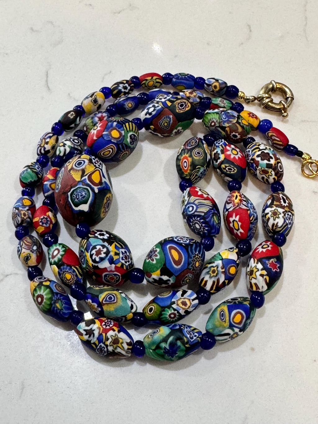 Vintage Millefiori Murano Glass Necklace: Ercole Moretti, Restrung, 32"