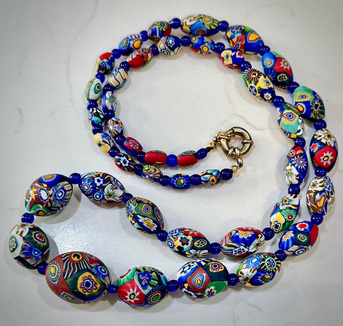 Vintage Millefiori Murano Glass Necklace: Ercole Moretti, Restrung, 32"