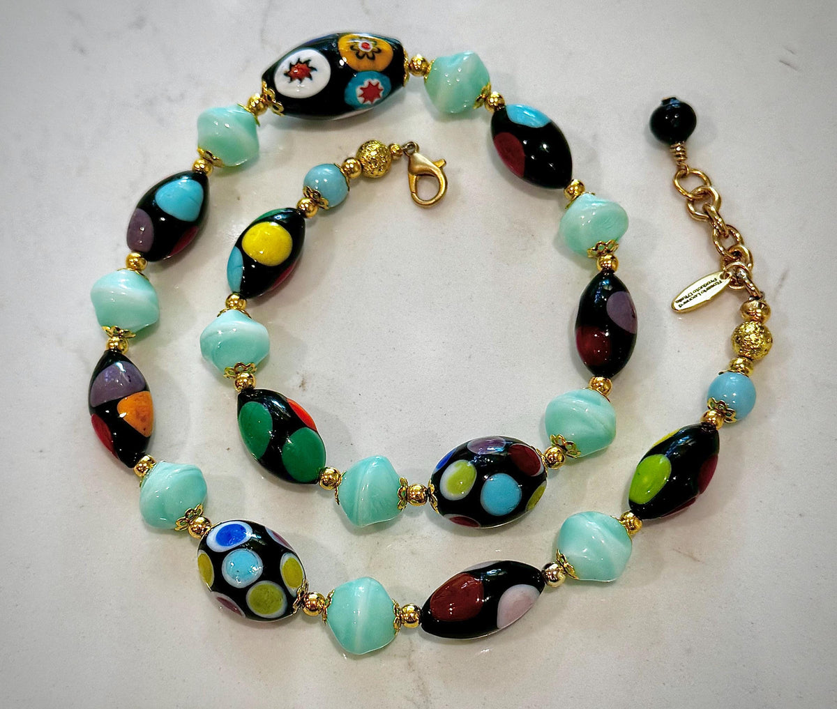 Rosario Leonardi Deep Polka Dot Murano Millefiori & Czech Glass Beaded Necklace. Choose your length.