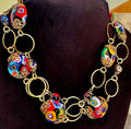 Vintage Murano Millefiori Necklace: 1960's Venetian Glass Coin Beads