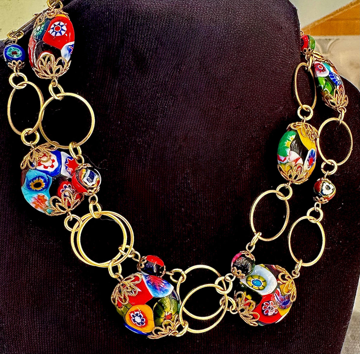 Vintage Murano Millefiori Necklace: 1960's Venetian Glass Coin Beads