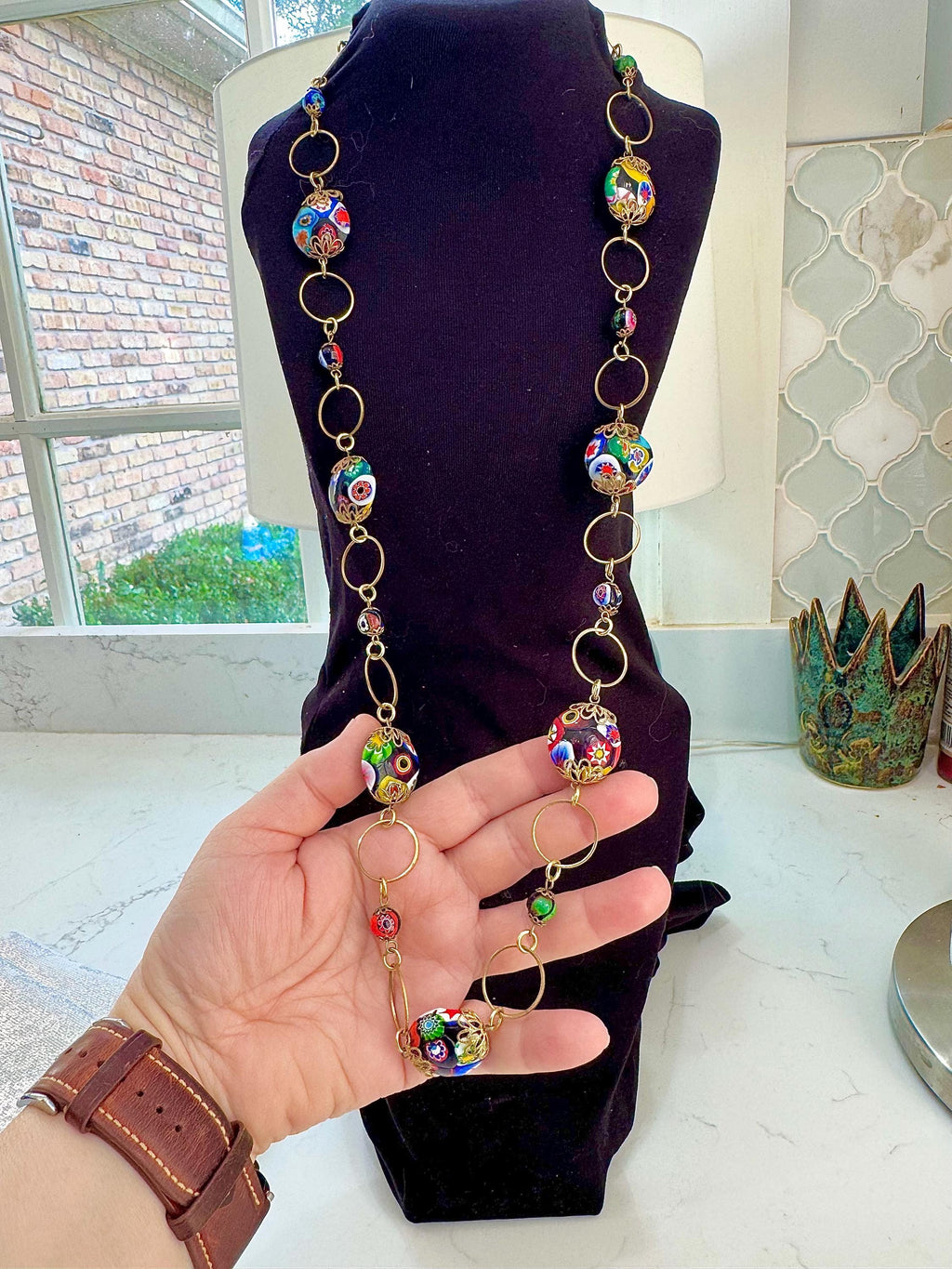 Vintage Murano Millefiori Necklace: 1960's Venetian Glass Coin Beads