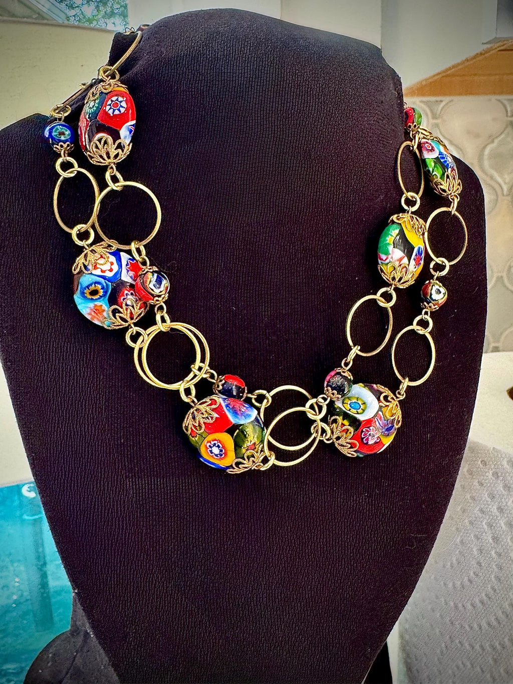 Vintage Murano Millefiori Necklace: 1960's Venetian Glass Coin Beads