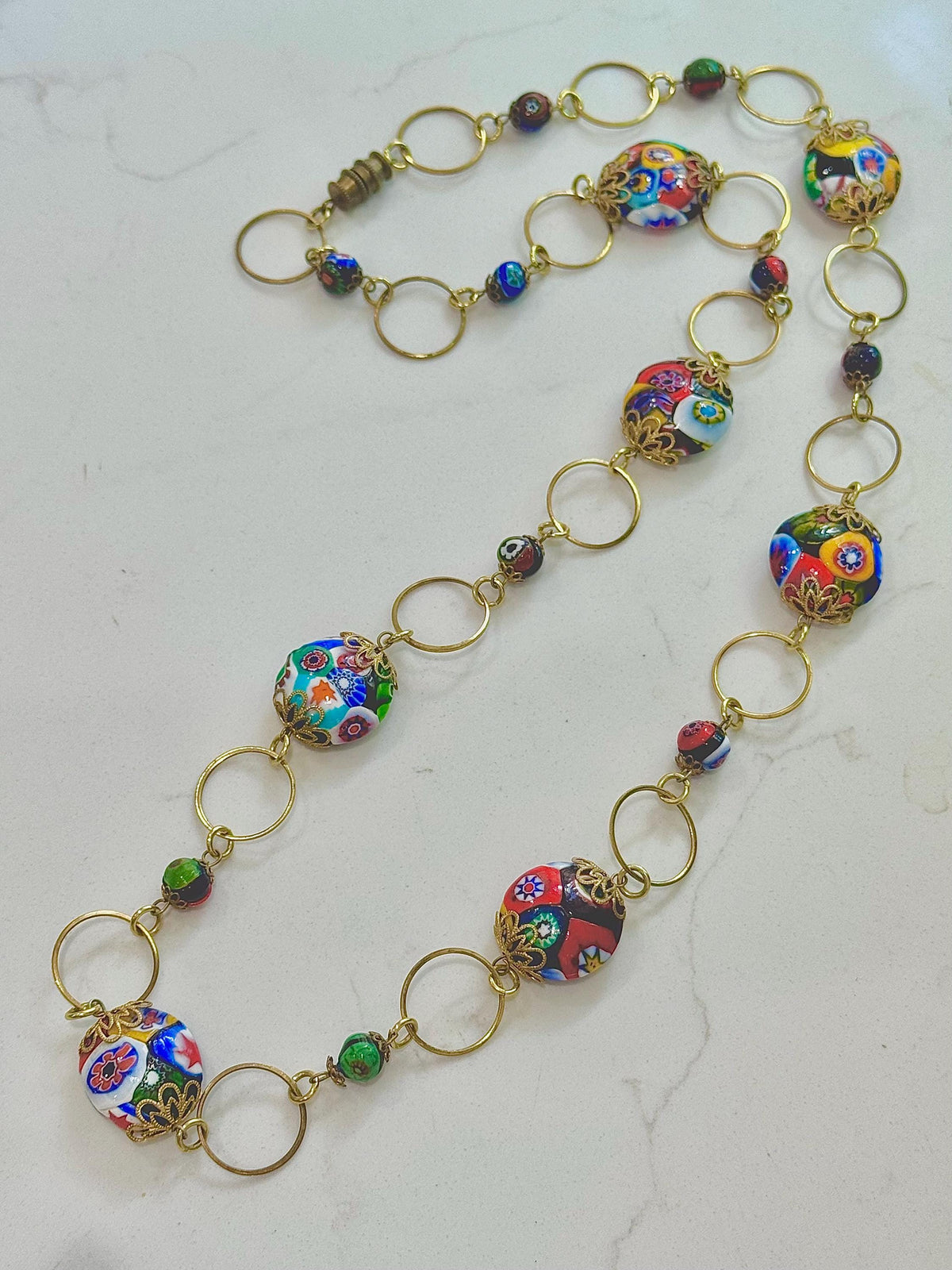 Vintage Murano Millefiori Necklace: 1960's Venetian Glass Coin Beads