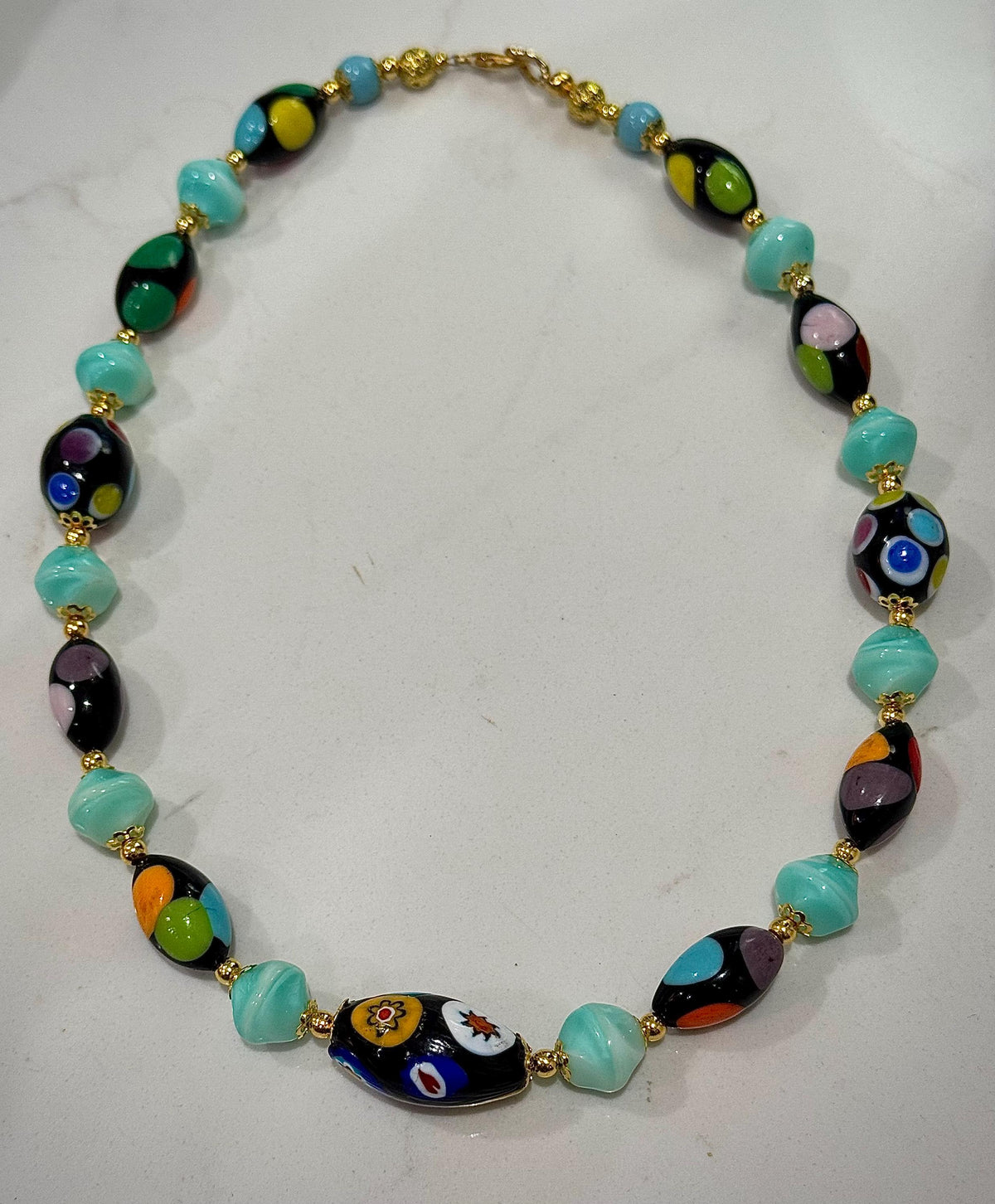 Rosario Leonardi Deep Polka Dot Murano Millefiori & Czech Glass Beaded Necklace. Choose your length.