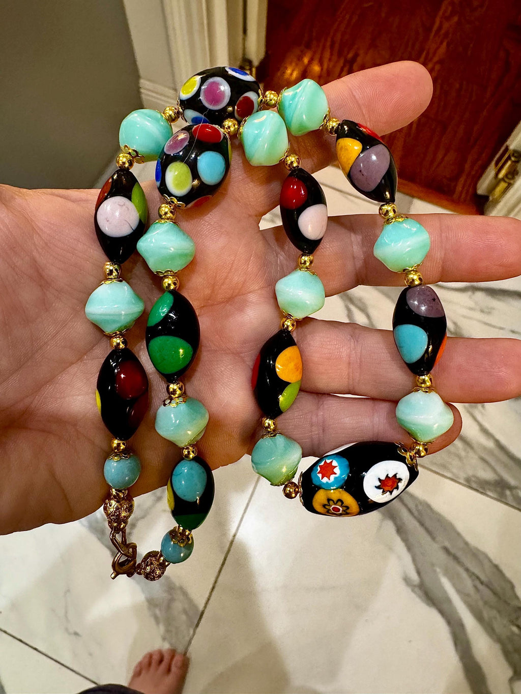 Rosario Leonardi Deep Polka Dot Murano Millefiori & Czech Glass Beaded Necklace. Choose your length.