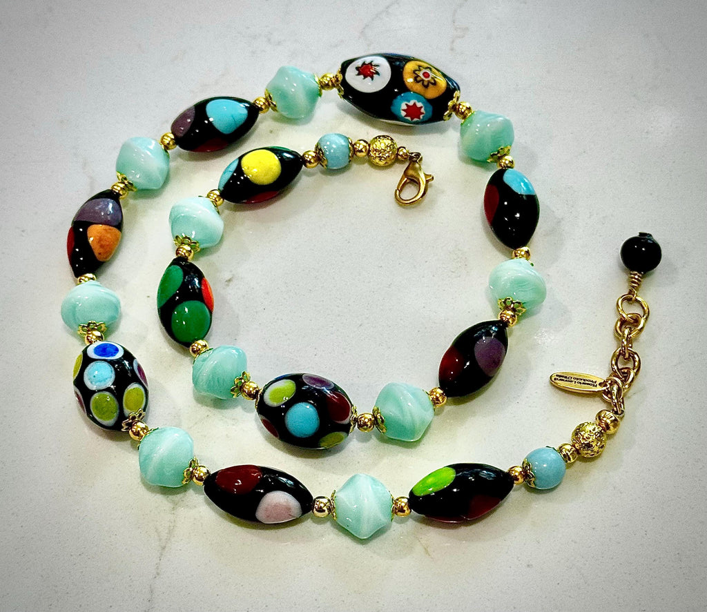 Rosario Leonardi Deep Polka Dot Murano Millefiori & Czech Glass Beaded Necklace. Choose your length.