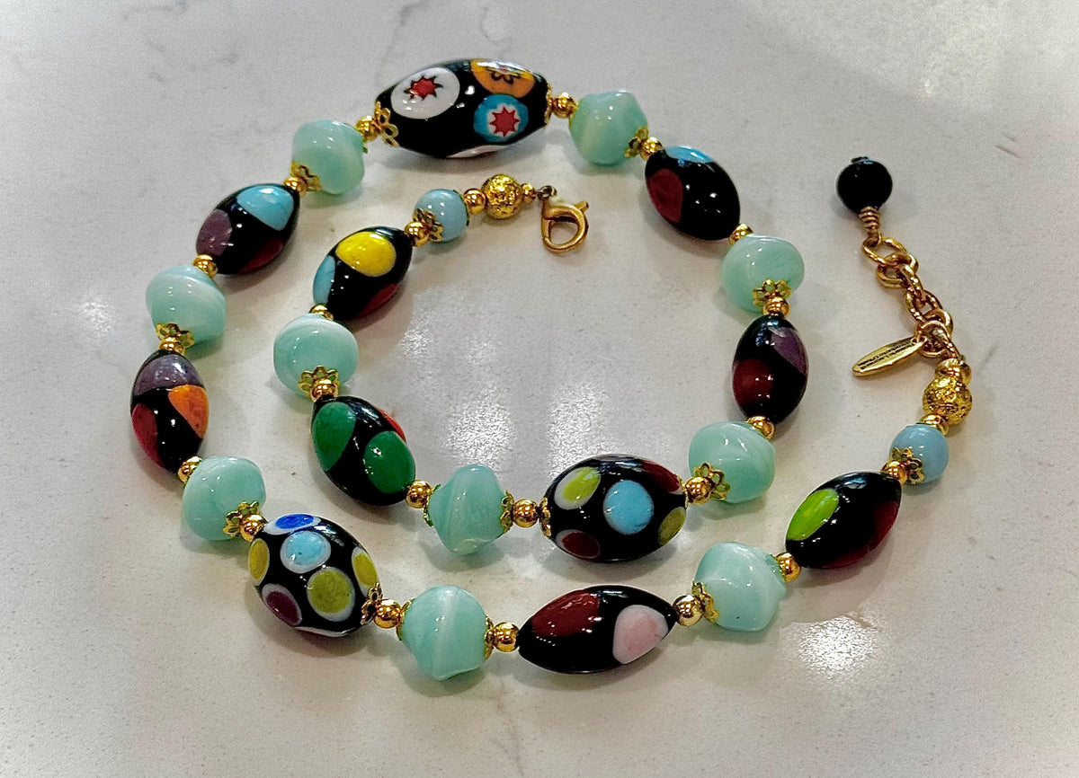 Rosario Leonardi Deep Polka Dot Murano Millefiori & Czech Glass Beaded Necklace. Choose your length.