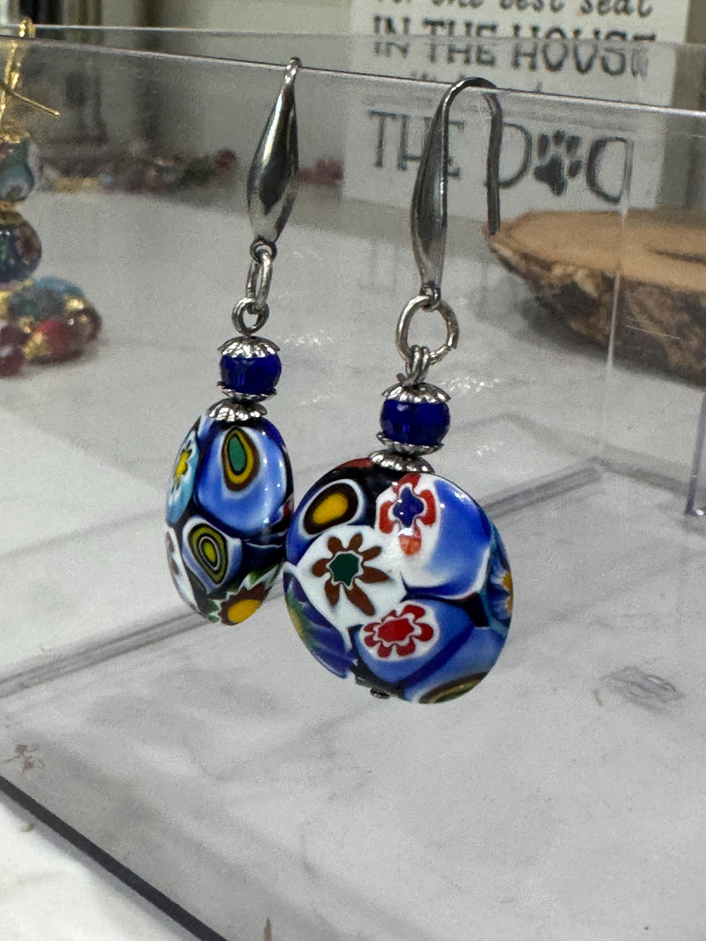 Ercole Moretti Millefiori Coin Shaped Bead Earrings on French Stainless Steel Hooks