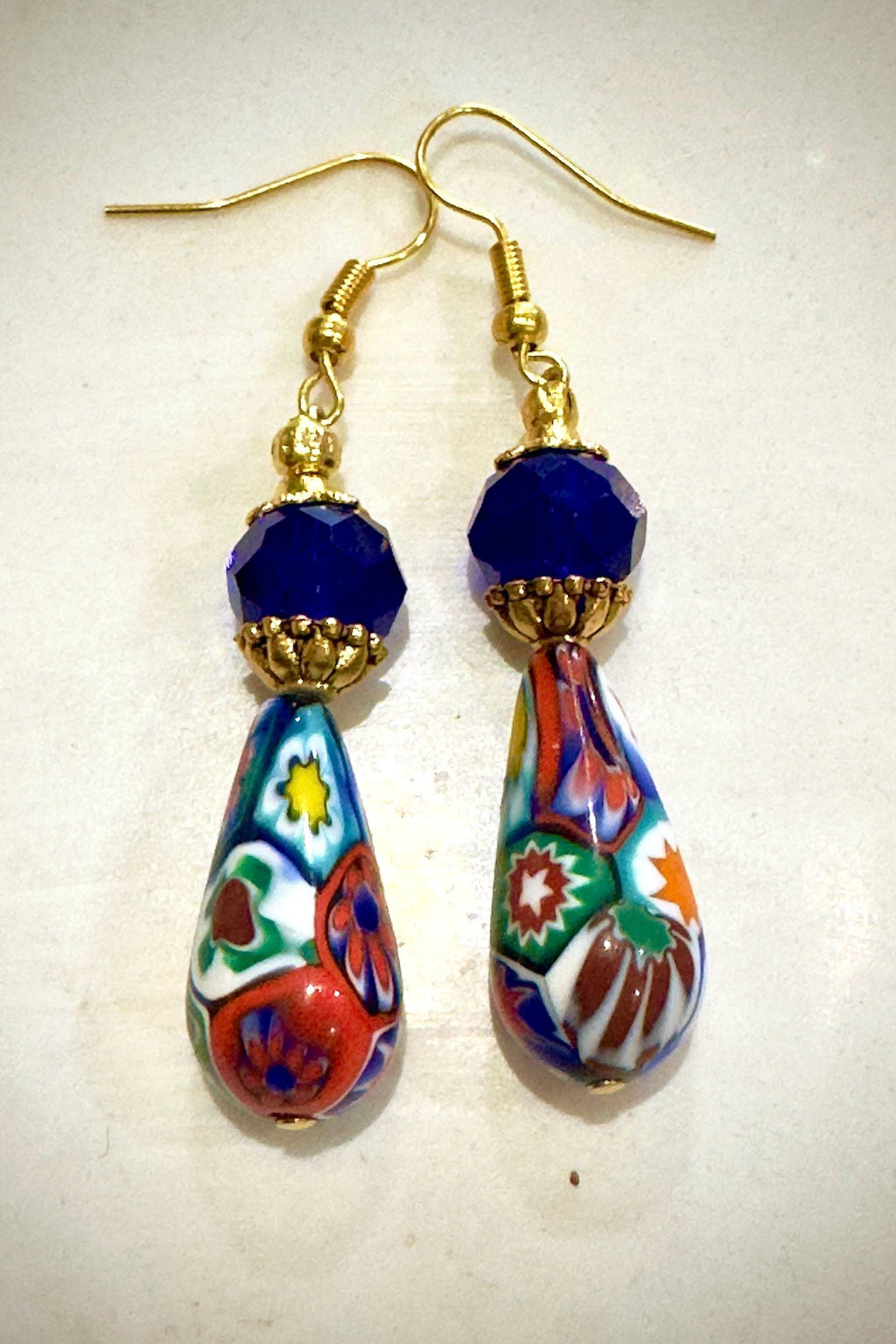 Vintage Ercole Moretti Teardrop Earrings: Sterling Silver, Cobalt Crystals