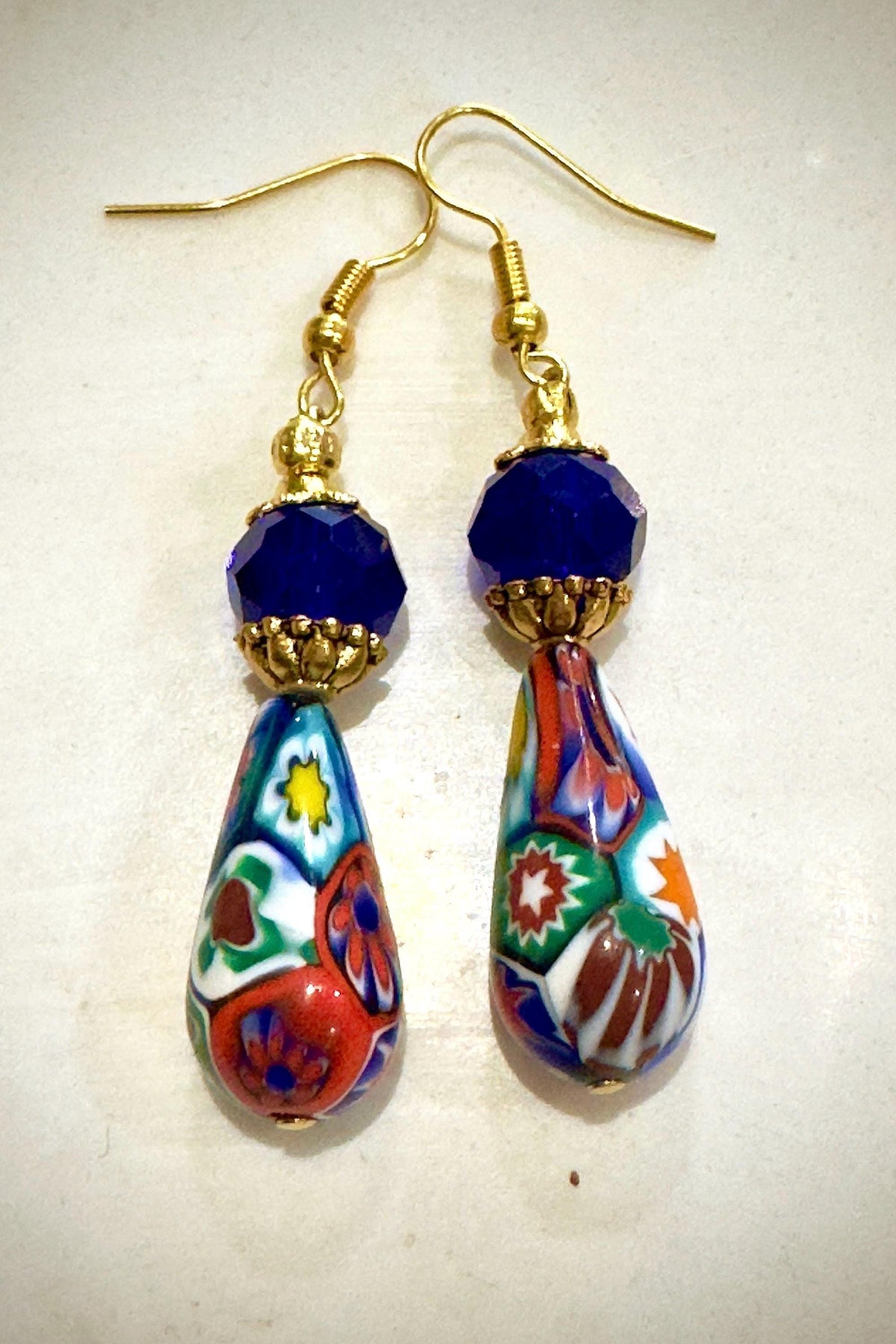 Vintage Ercole Moretti Teardrop Earrings: Sterling Silver, Cobalt Crystals