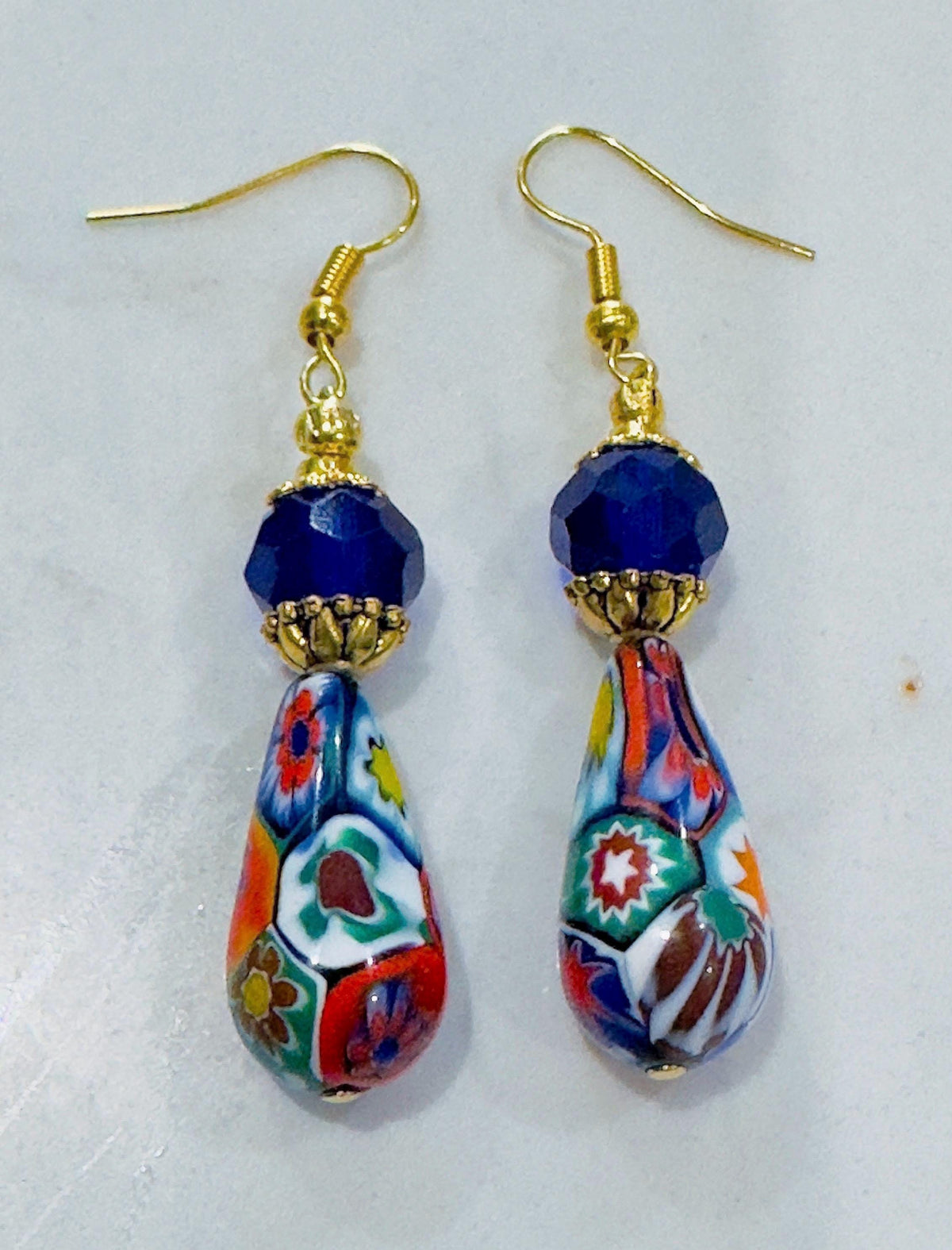 Vintage Ercole Moretti Teardrop Earrings: Sterling Silver, Cobalt Crystals