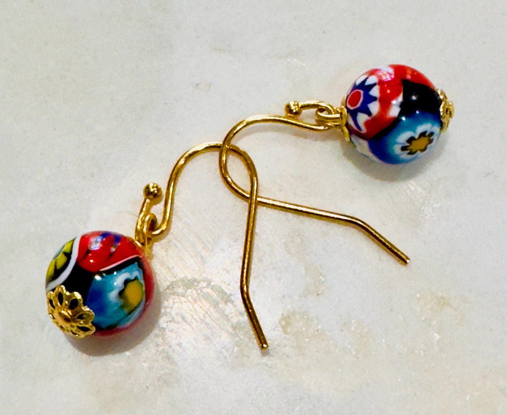 Ercole Moretti Sterling Silver Single  Beaded Hook Earrings in Yellow Gold or Silver Tone