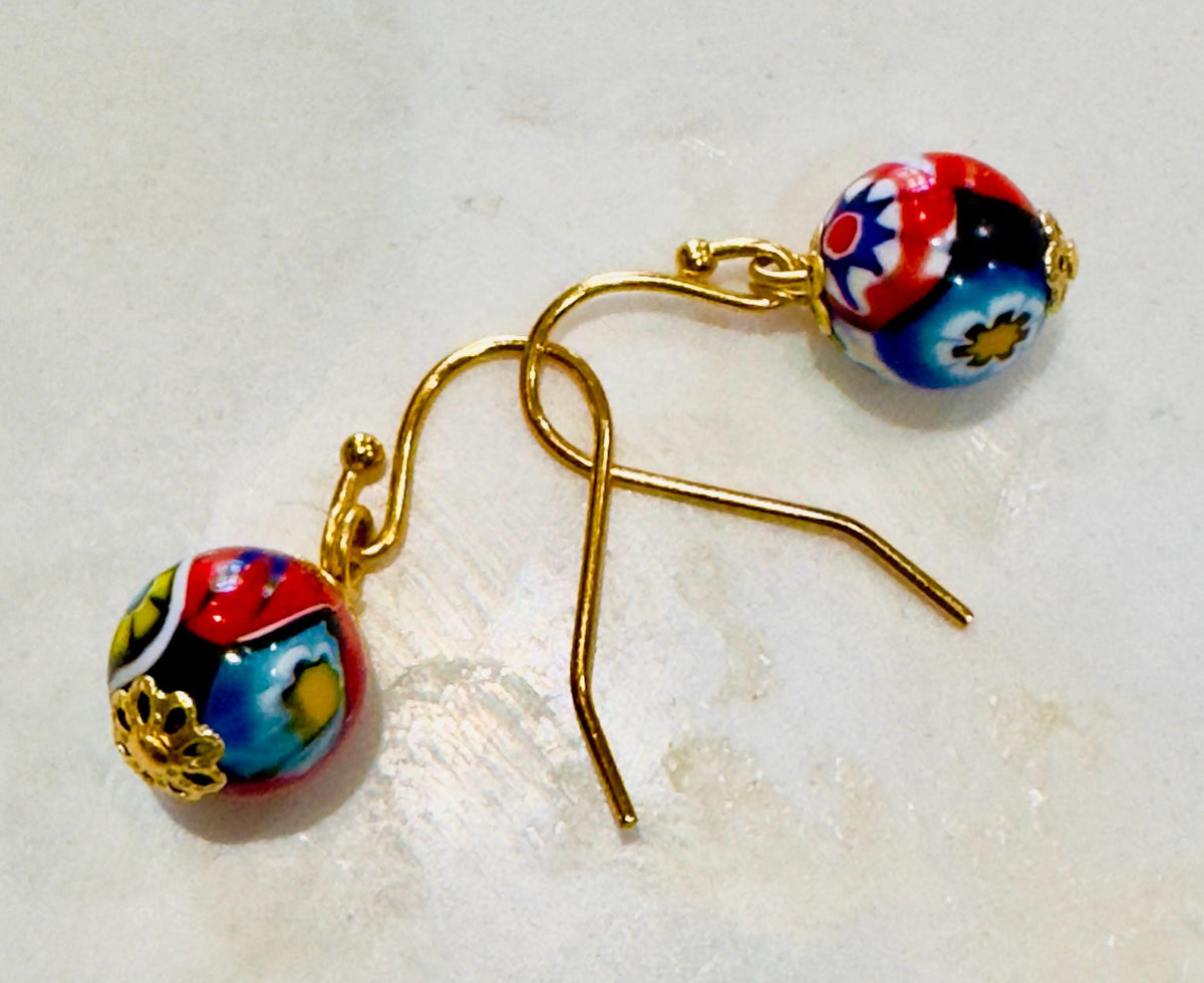 Ercole Moretti Sterling Silver Single  Beaded Hook Earrings in Yellow Gold or Silver Tone