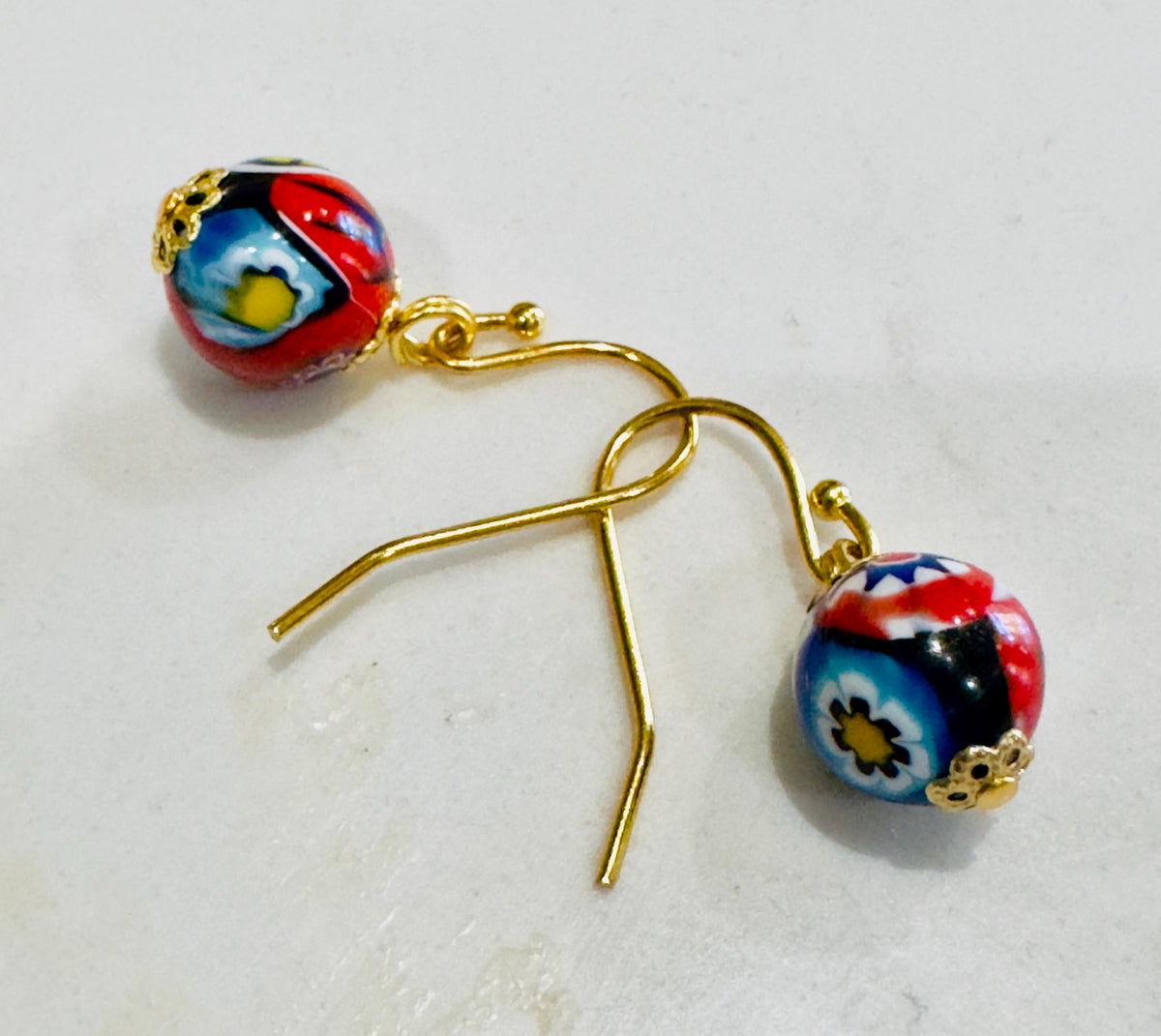 Ercole Moretti Sterling Silver Single  Beaded Hook Earrings in Yellow Gold or Silver Tone