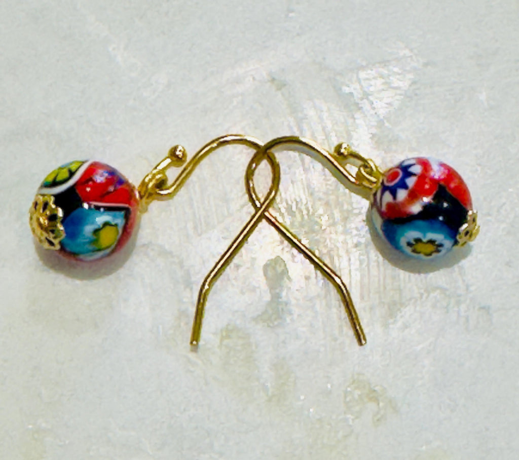 Ercole Moretti Sterling Silver Single  Beaded Hook Earrings in Yellow Gold or Silver Tone