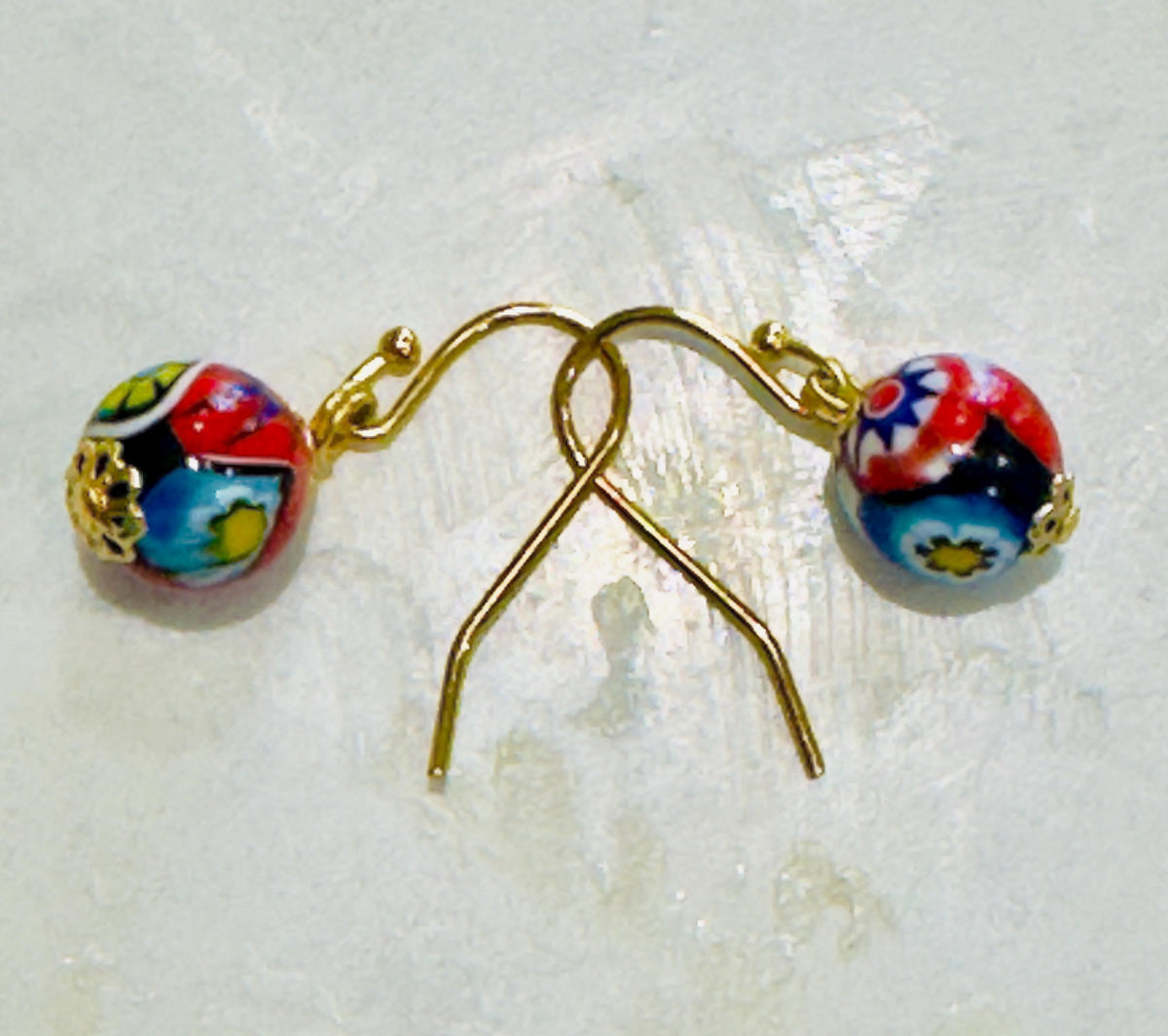 Ercole Moretti Sterling Silver Single  Beaded Hook Earrings in Yellow Gold or Silver Tone