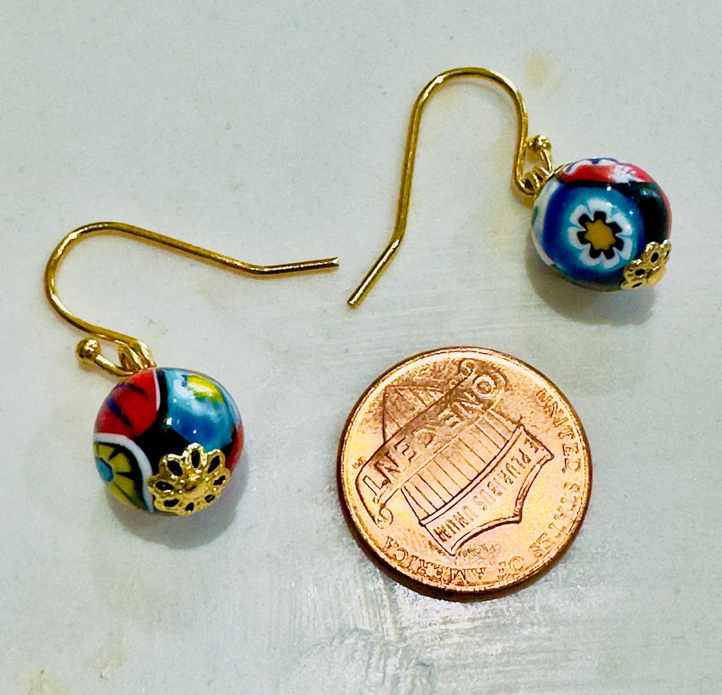 Ercole Moretti Sterling Silver Single  Beaded Hook Earrings in Yellow Gold or Silver Tone