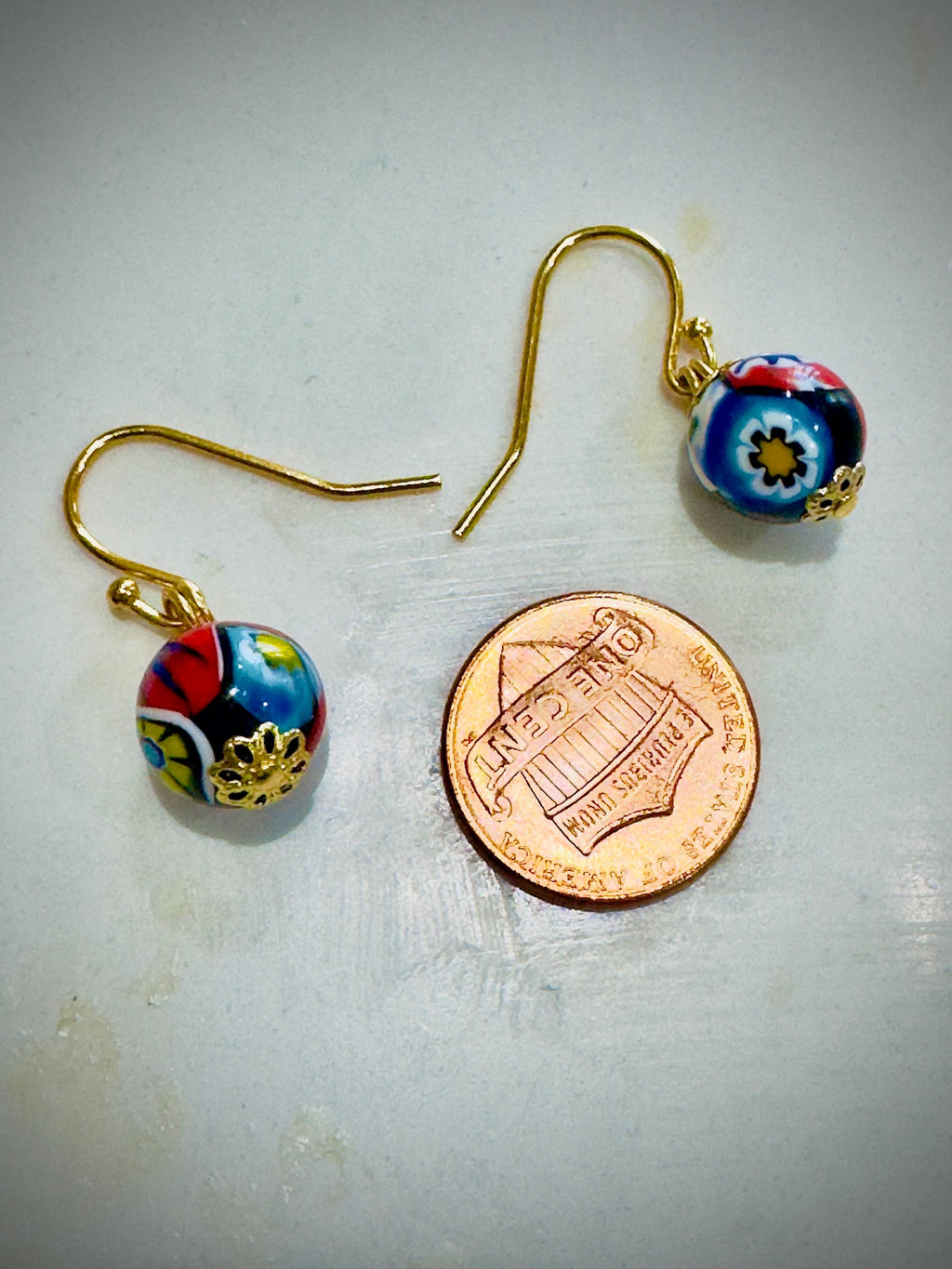 Ercole Moretti Sterling Silver Single  Beaded Hook Earrings in Yellow Gold or Silver Tone