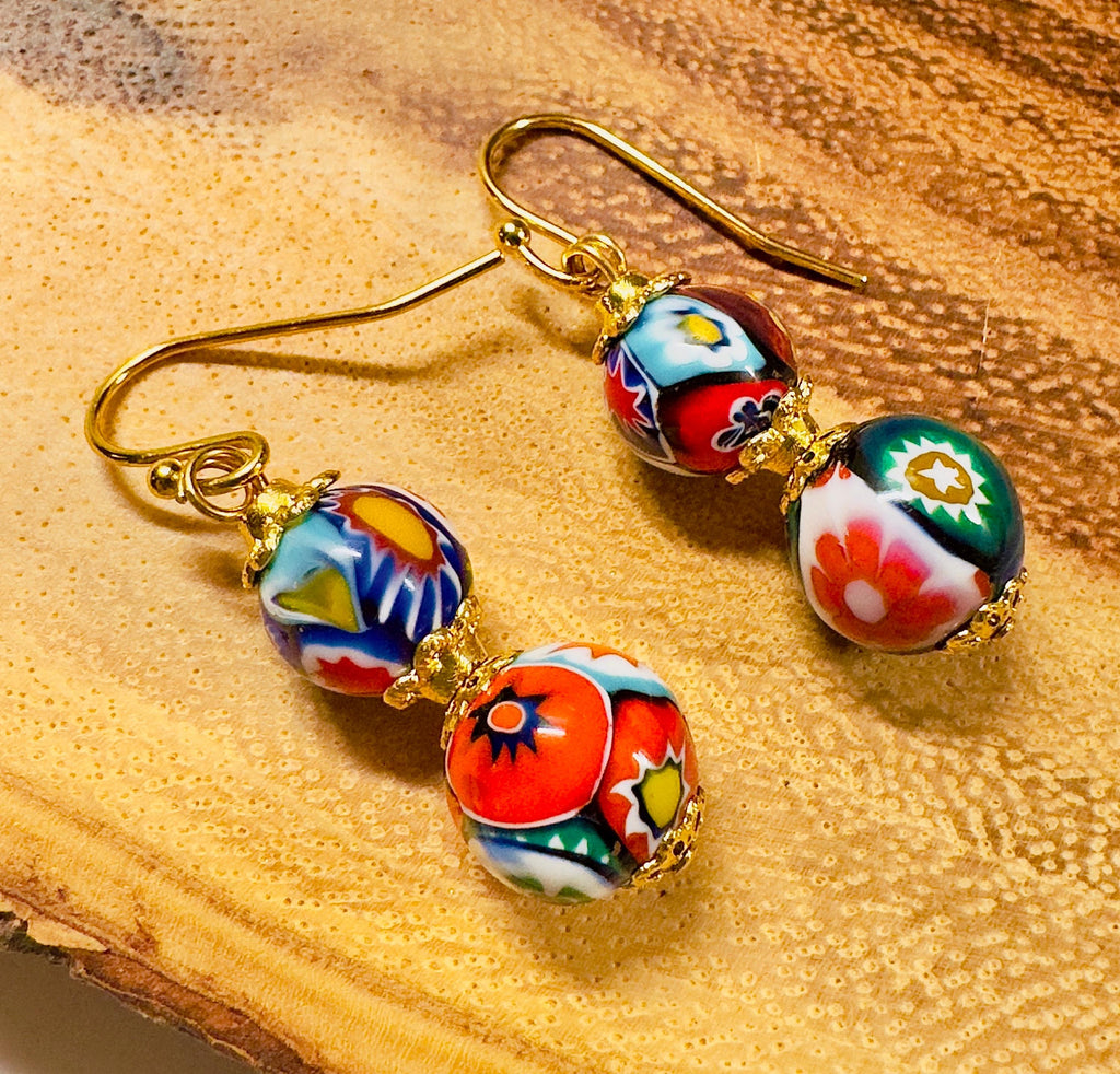 Handmade Sterling Silver Ercole Moretti Beaded Earrings, 1920s Murano Glass