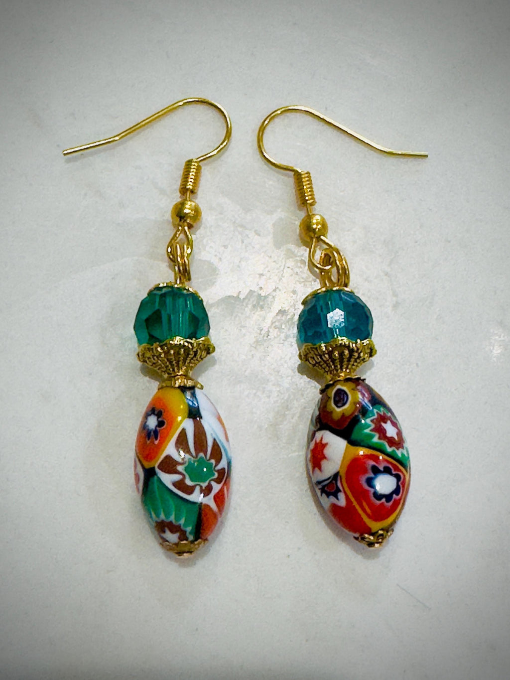 Vintage Ercole MorettiSterling Silver Dangle Earrings featuring Green Crystal Accents