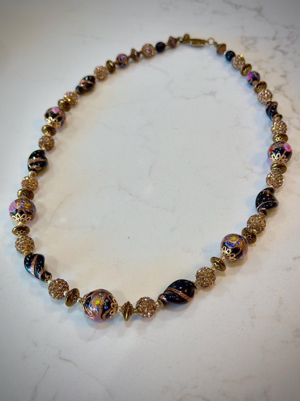 Vintage Murano Wedding Cake Bead Necklace: Rosario Leonardi One-of-a-Kind