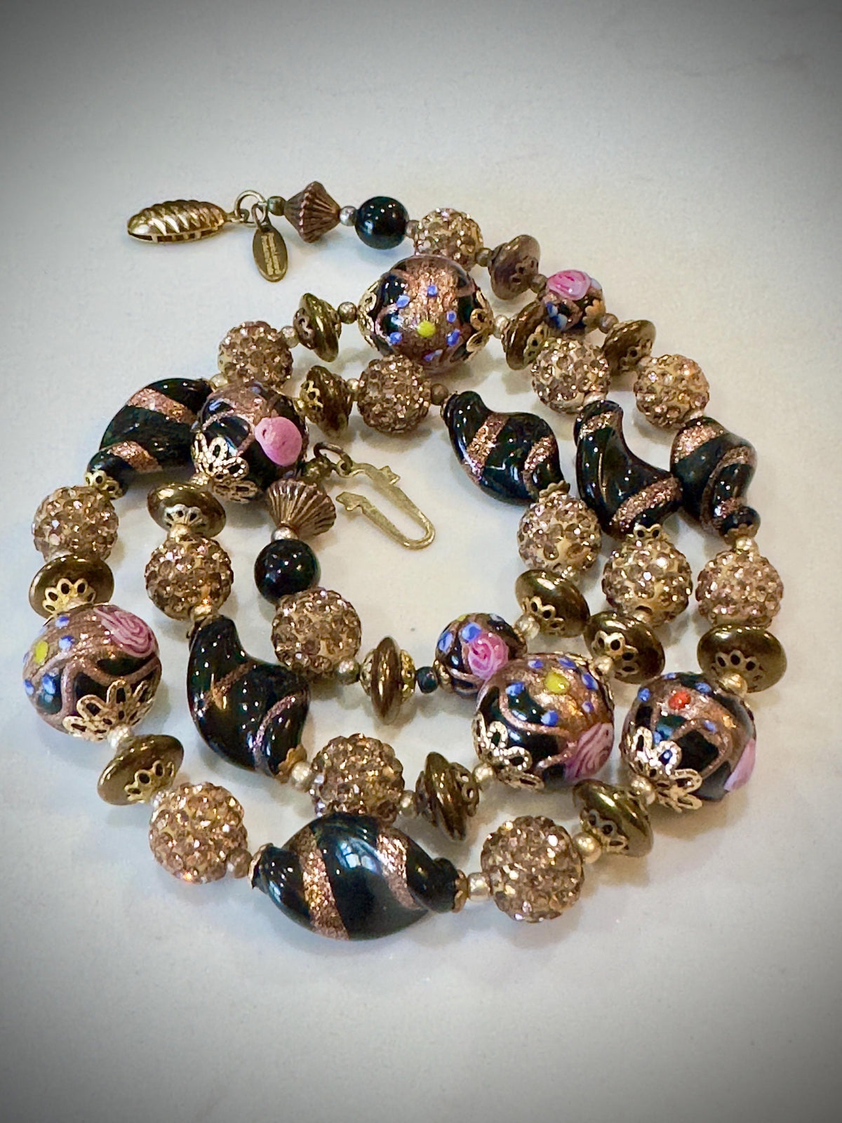 Vintage Murano Wedding Cake Bead Necklace: Rosario Leonardi One-of-a-Kind