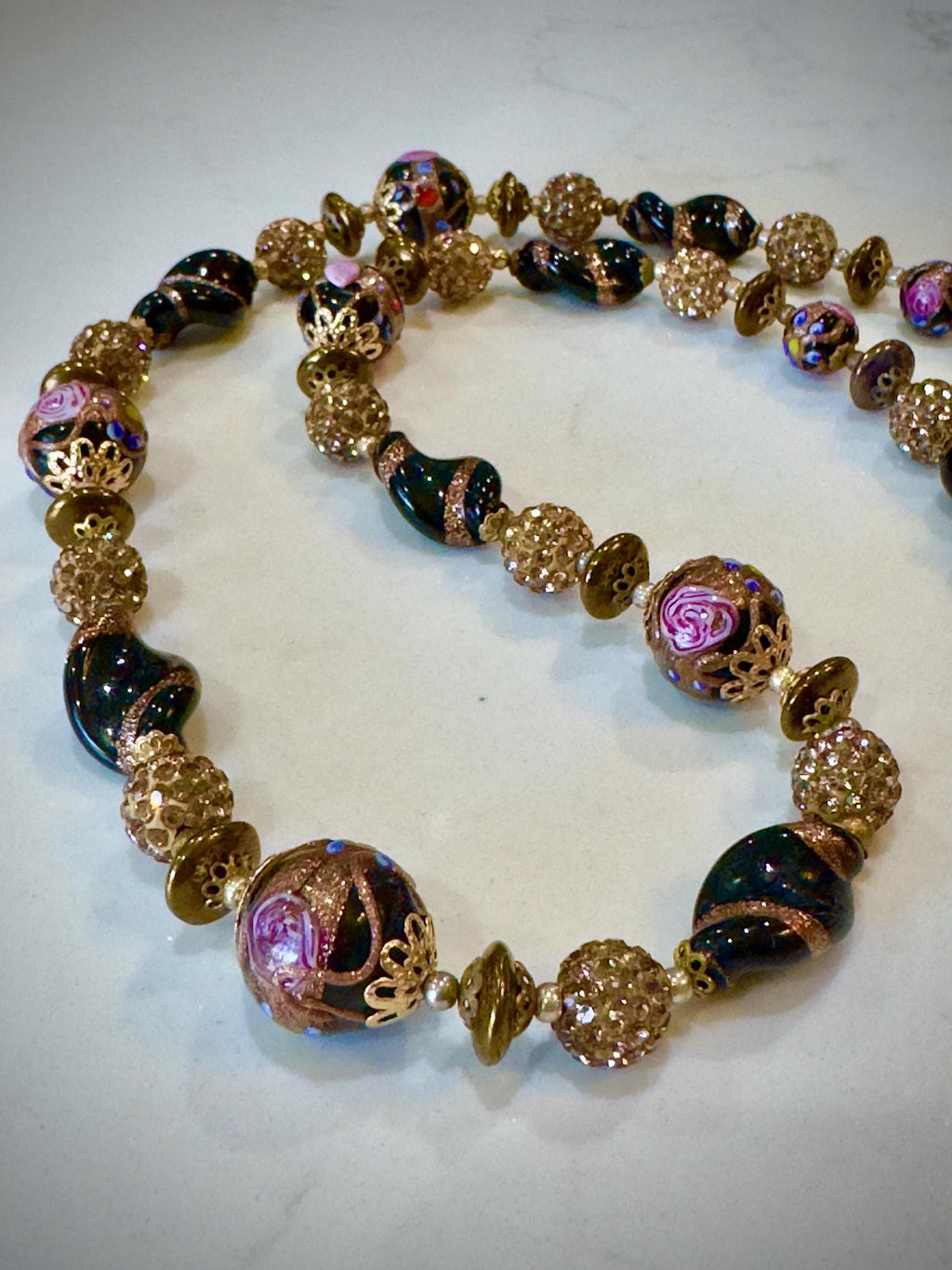 Vintage Murano Wedding Cake Bead Necklace: Rosario Leonardi One-of-a-Kind