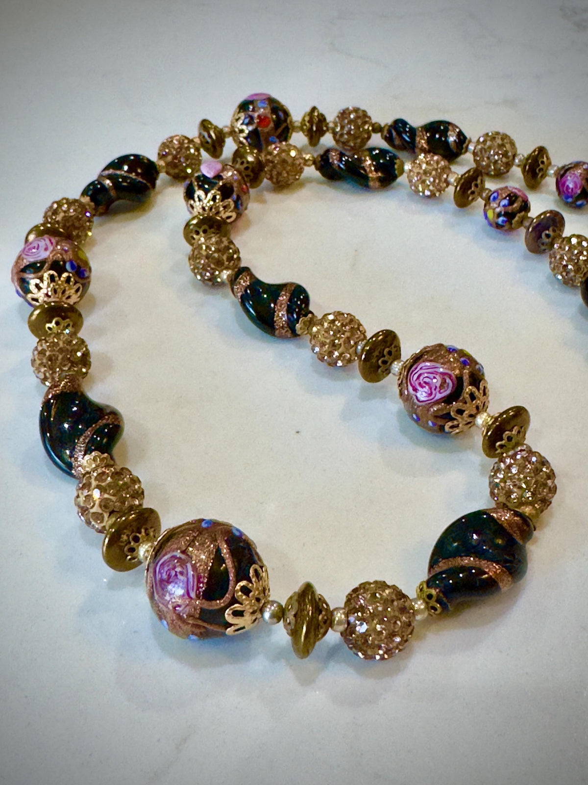 Vintage Murano Wedding Cake Bead Necklace: Rosario Leonardi One-of-a-Kind