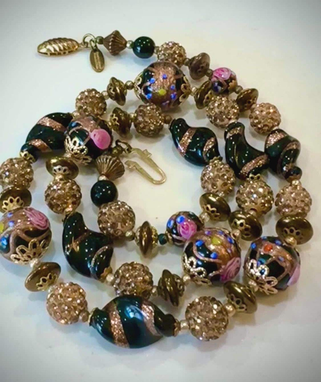 Vintage Murano Wedding Cake Bead Necklace: Rosario Leonardi One-of-a-Kind