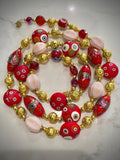Vintage Millefiori Murano Glass Necklace, Gold Foil Czech Beads, 1920s-30s