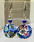 Ercole Moretti Millefiori Coin Shaped Bead Earrings on French Stainless Steel Hooks