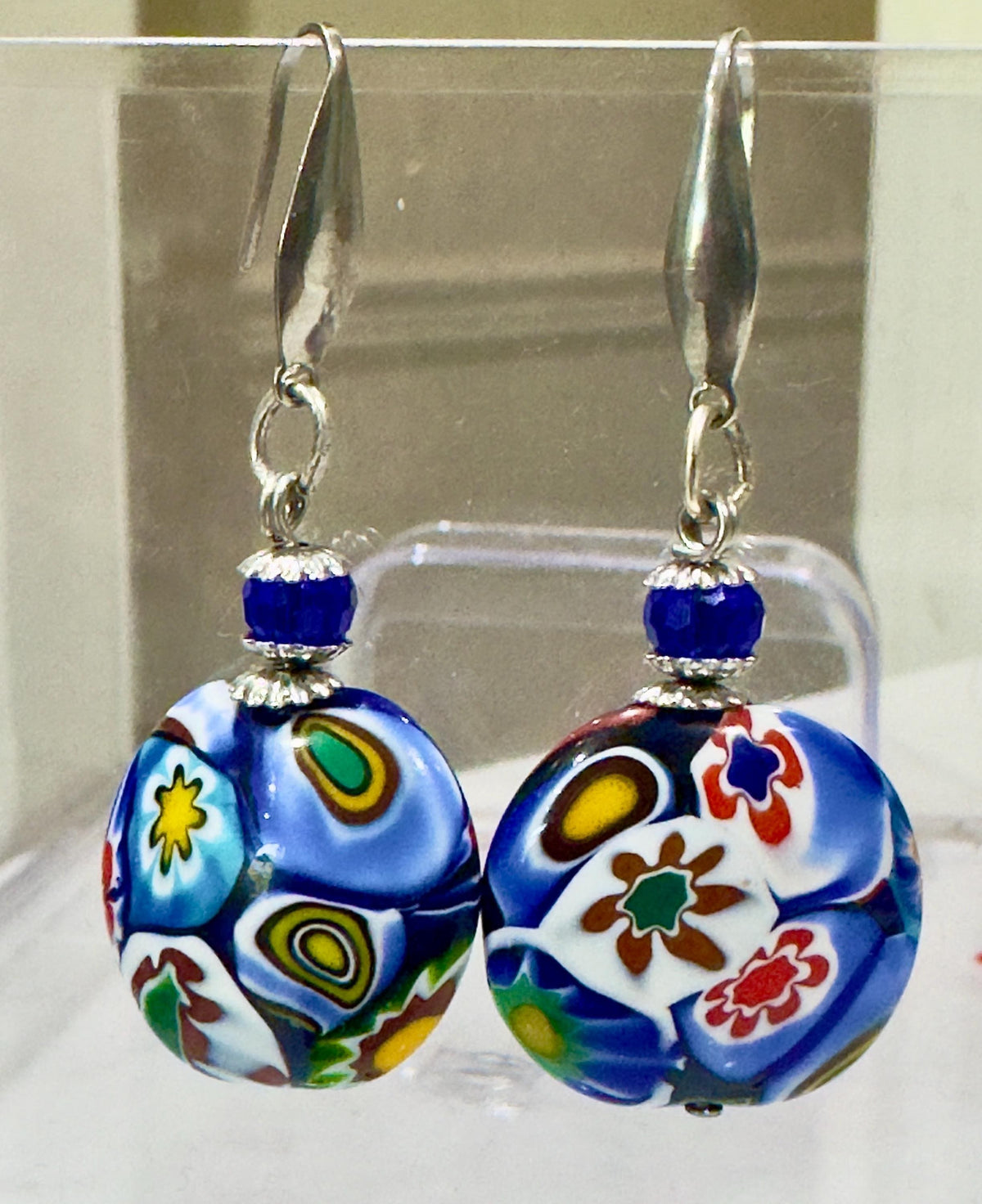 Ercole Moretti Millefiori Coin Shaped Bead Earrings on French Stainless Steel Hooks