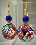 Ercole Moretti Millefiori Red Coin Shaped Bead Earrings on Sterling Silver Hook