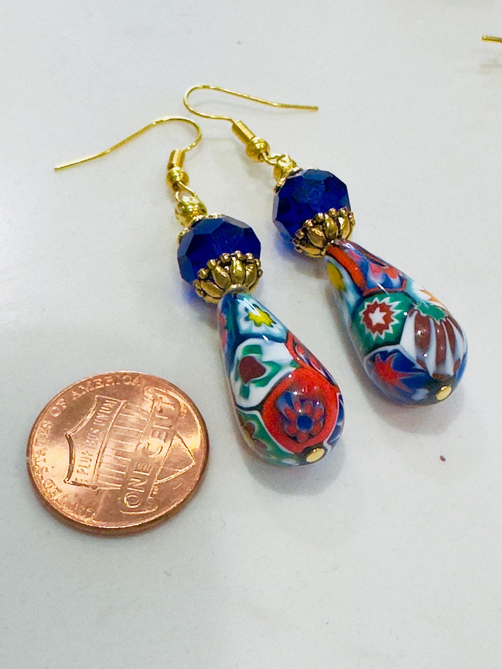 Vintage Ercole Moretti Teardrop Earrings: Sterling Silver, Cobalt Crystals