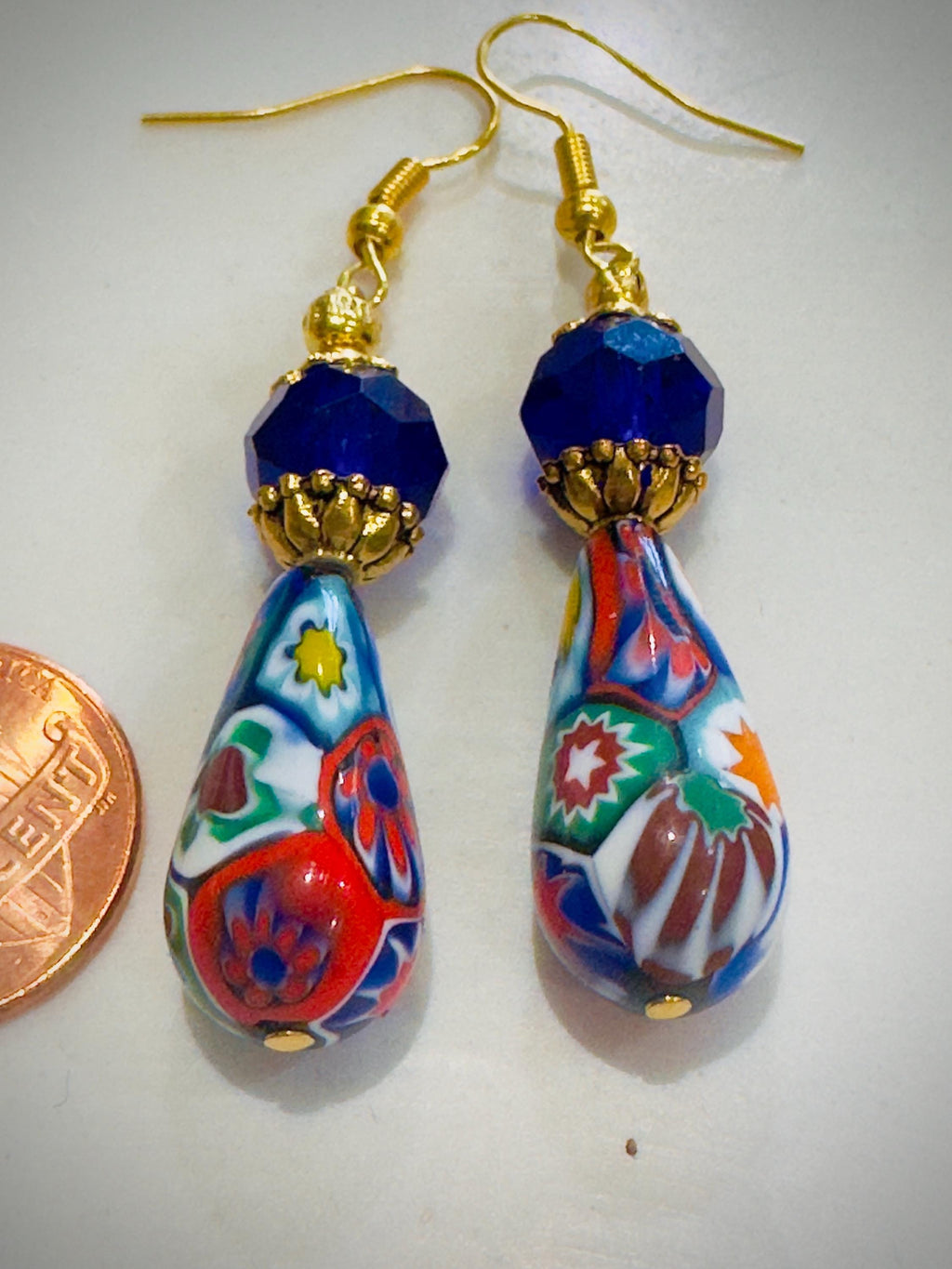Vintage Ercole Moretti Teardrop Earrings: Sterling Silver, Cobalt Crystals
