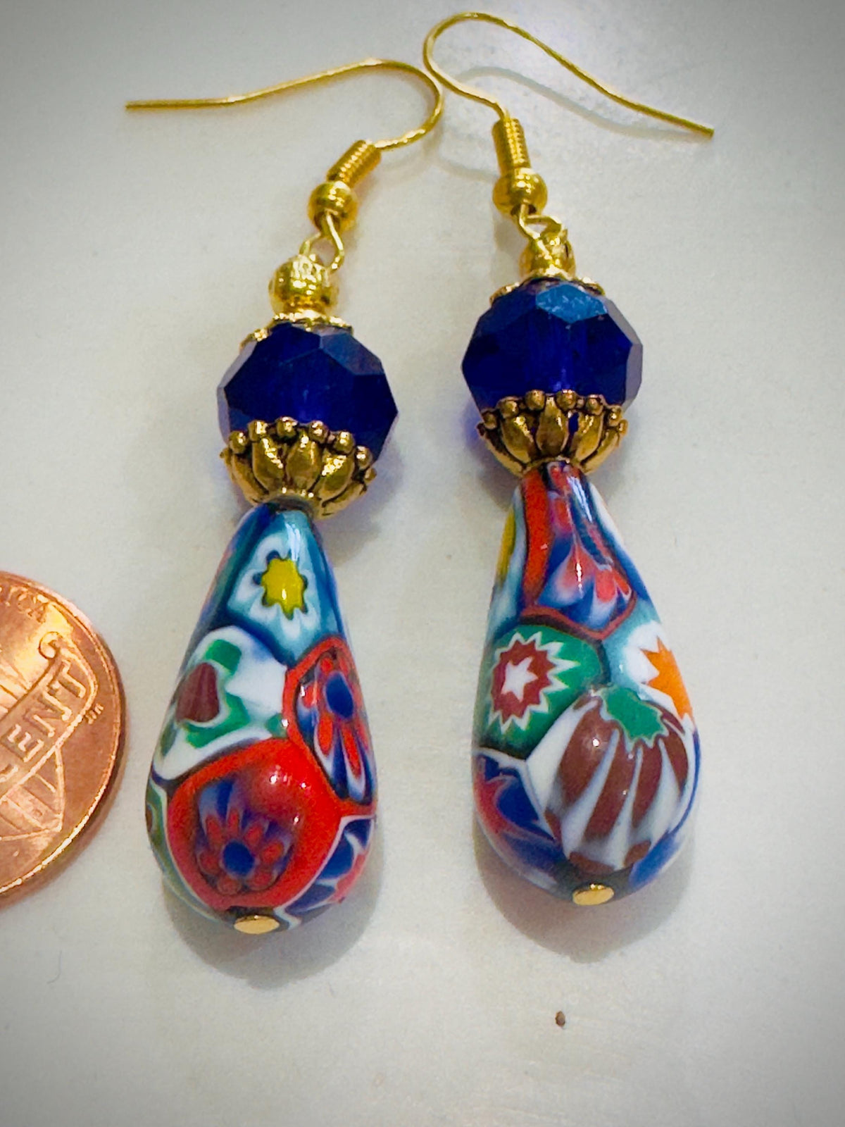 Vintage Ercole Moretti Teardrop Earrings: Sterling Silver, Cobalt Crystals