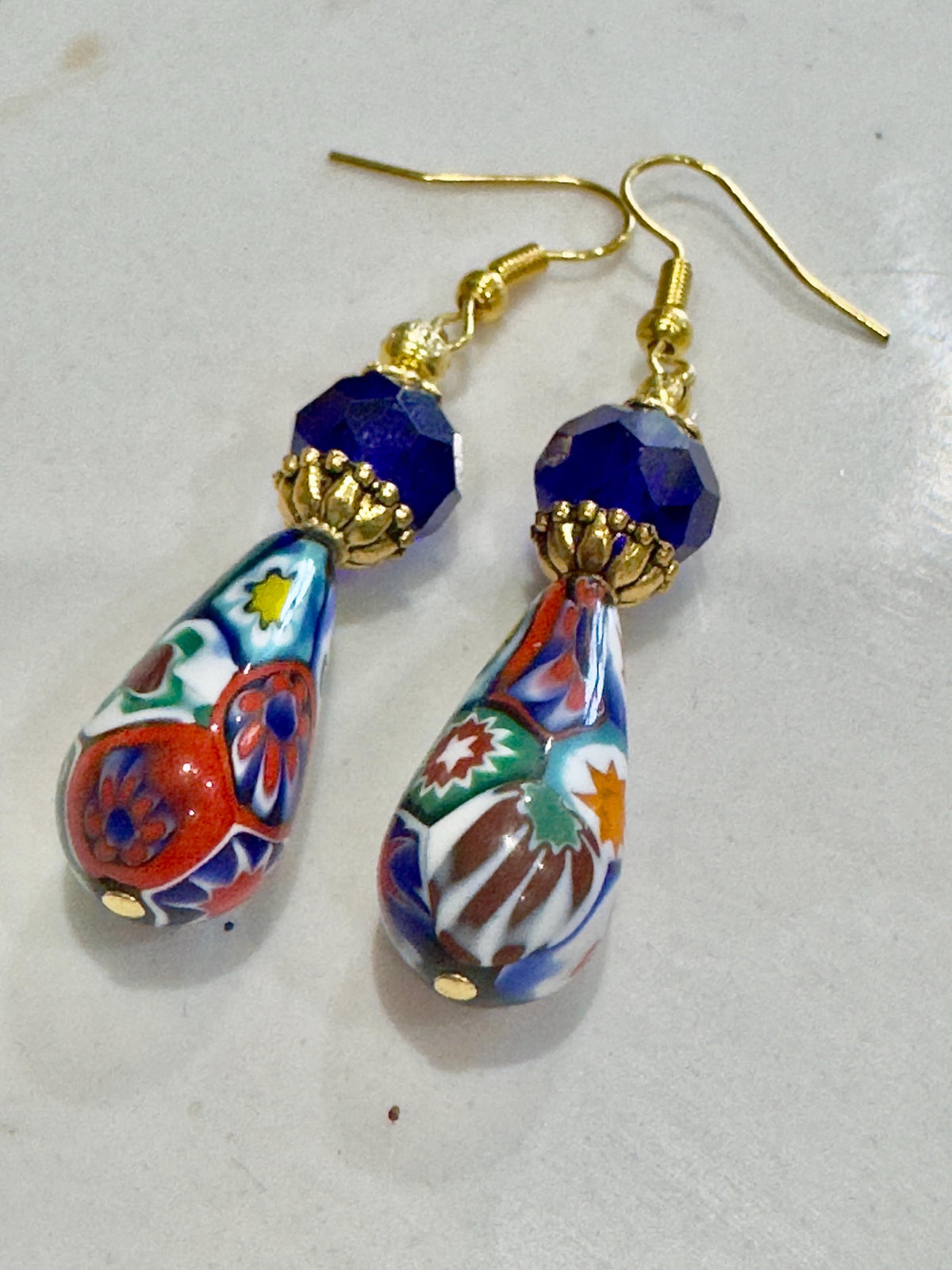 Vintage Ercole Moretti Teardrop Earrings: Sterling Silver, Cobalt Crystals