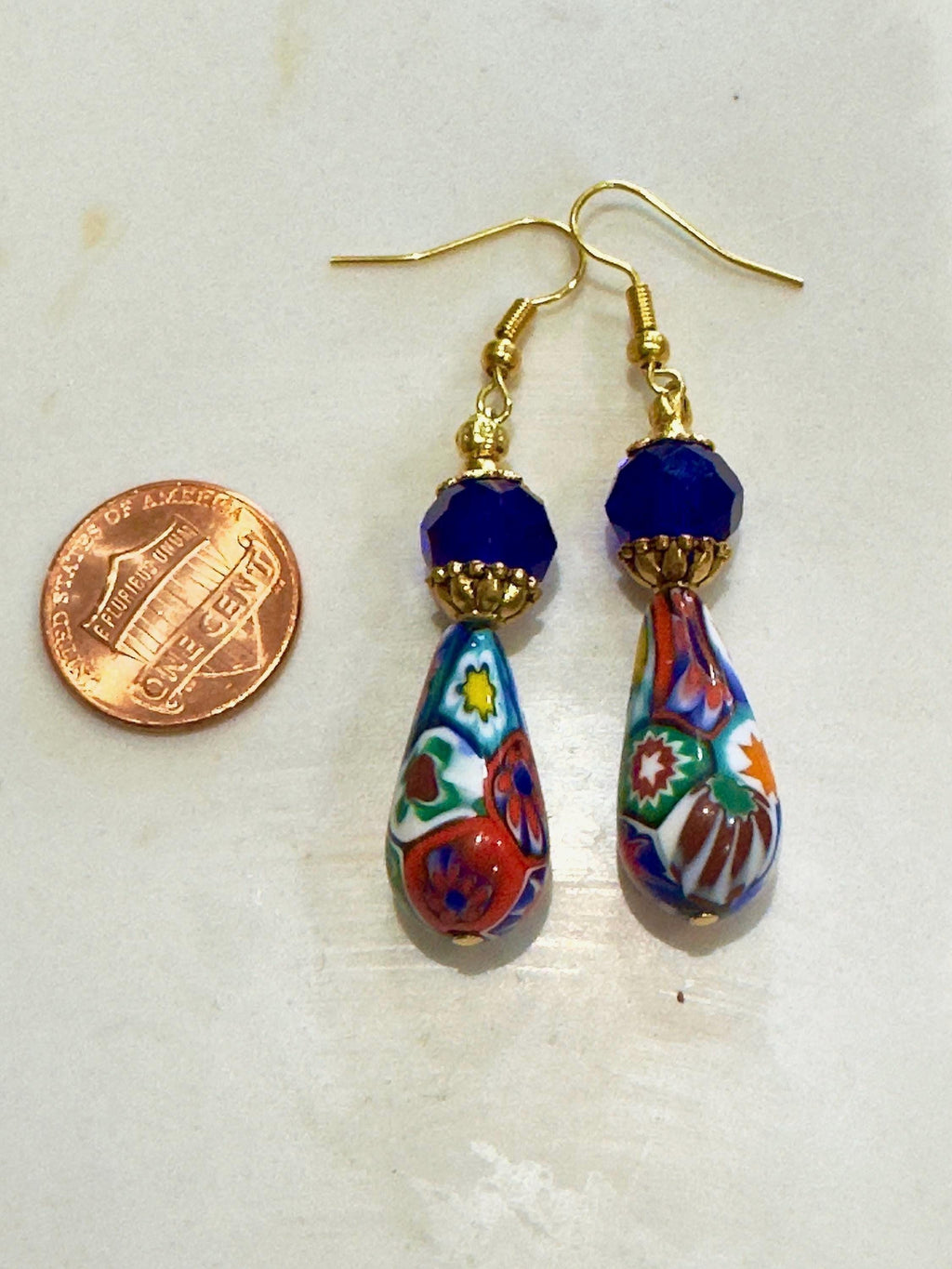 Vintage Ercole Moretti Teardrop Earrings: Sterling Silver, Cobalt Crystals